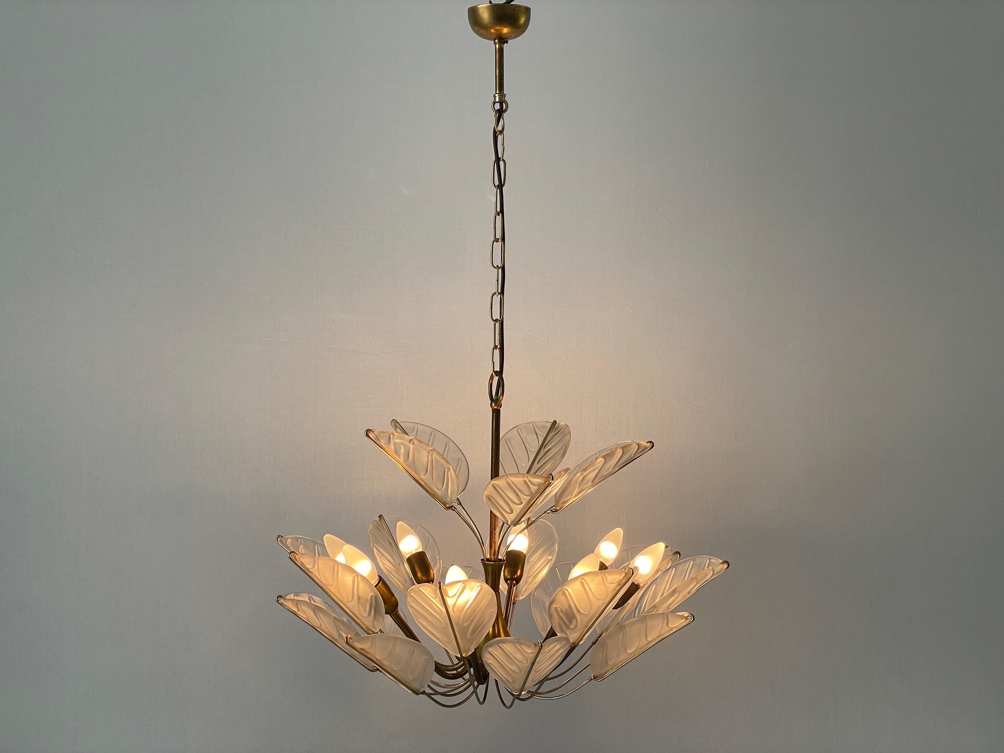 Luxurious 8-armed Brass Chandelier with Crystal Glass Leaves, 1960s, Germany 10