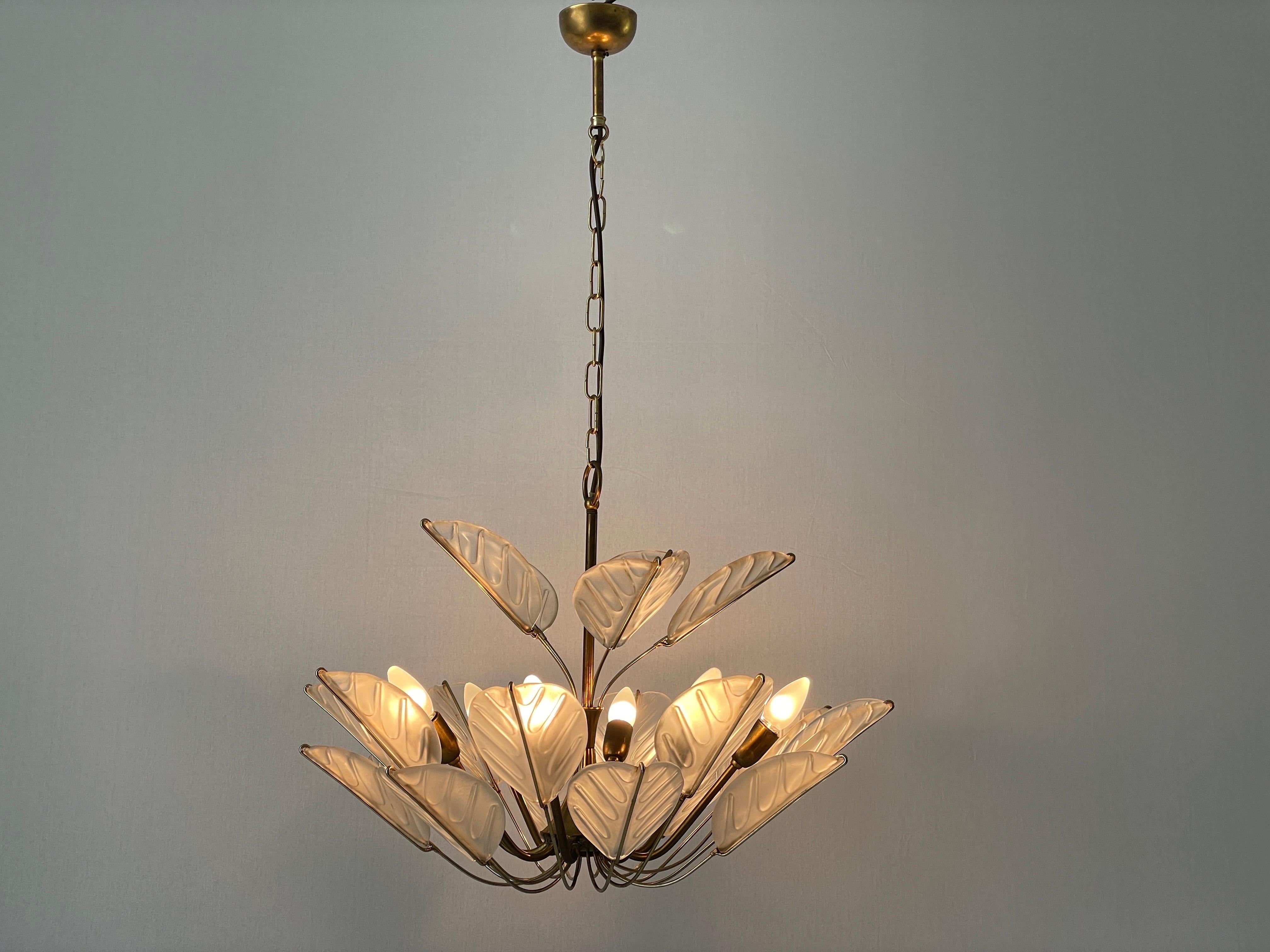 Luxurious 8-armed Brass Chandelier with Crystal Glass Leaves, 1960s, Germany For Sale 11