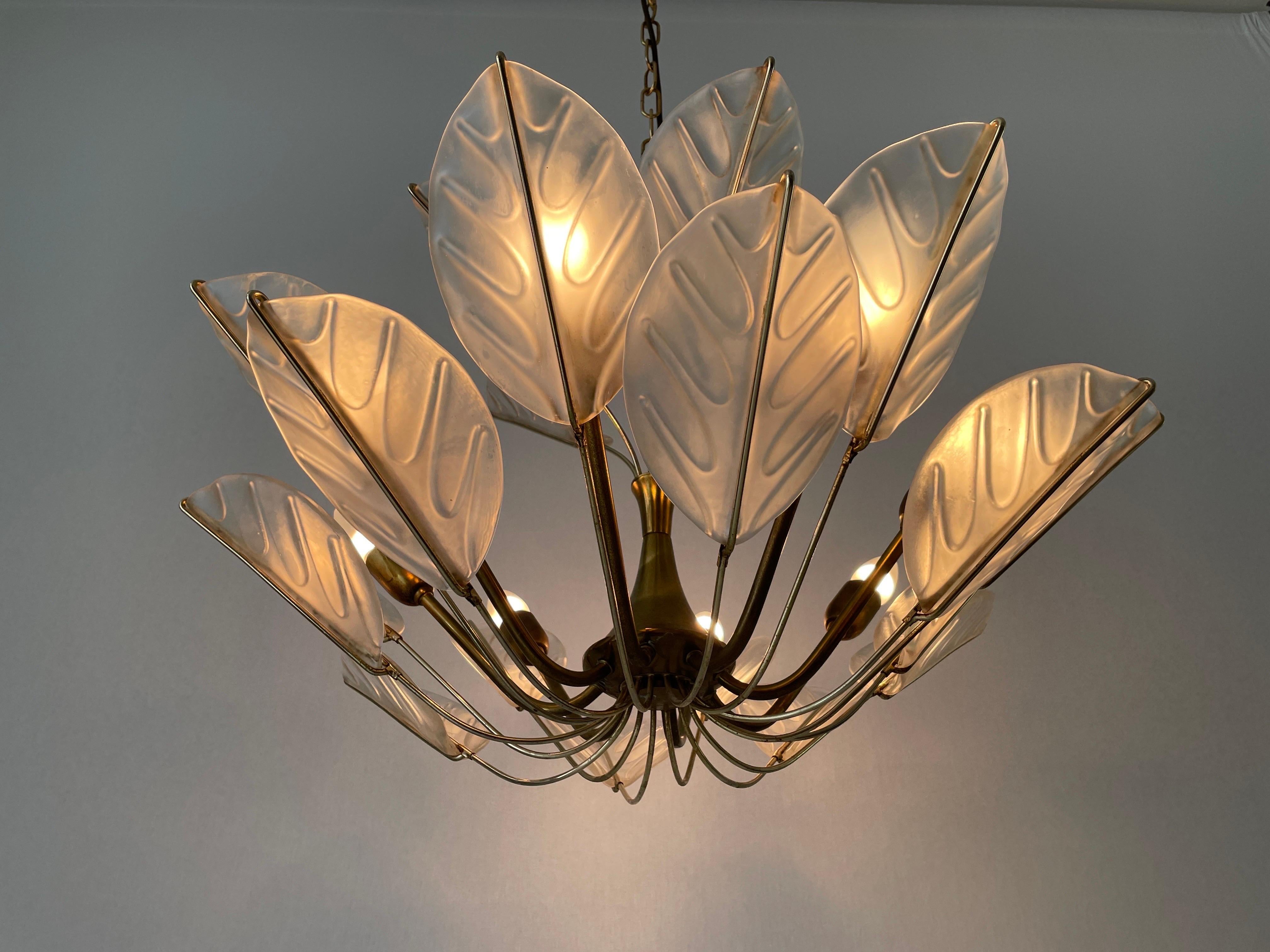 Luxurious 8-armed Brass Chandelier with Crystal Glass Leaves, 1960s, Germany For Sale 13