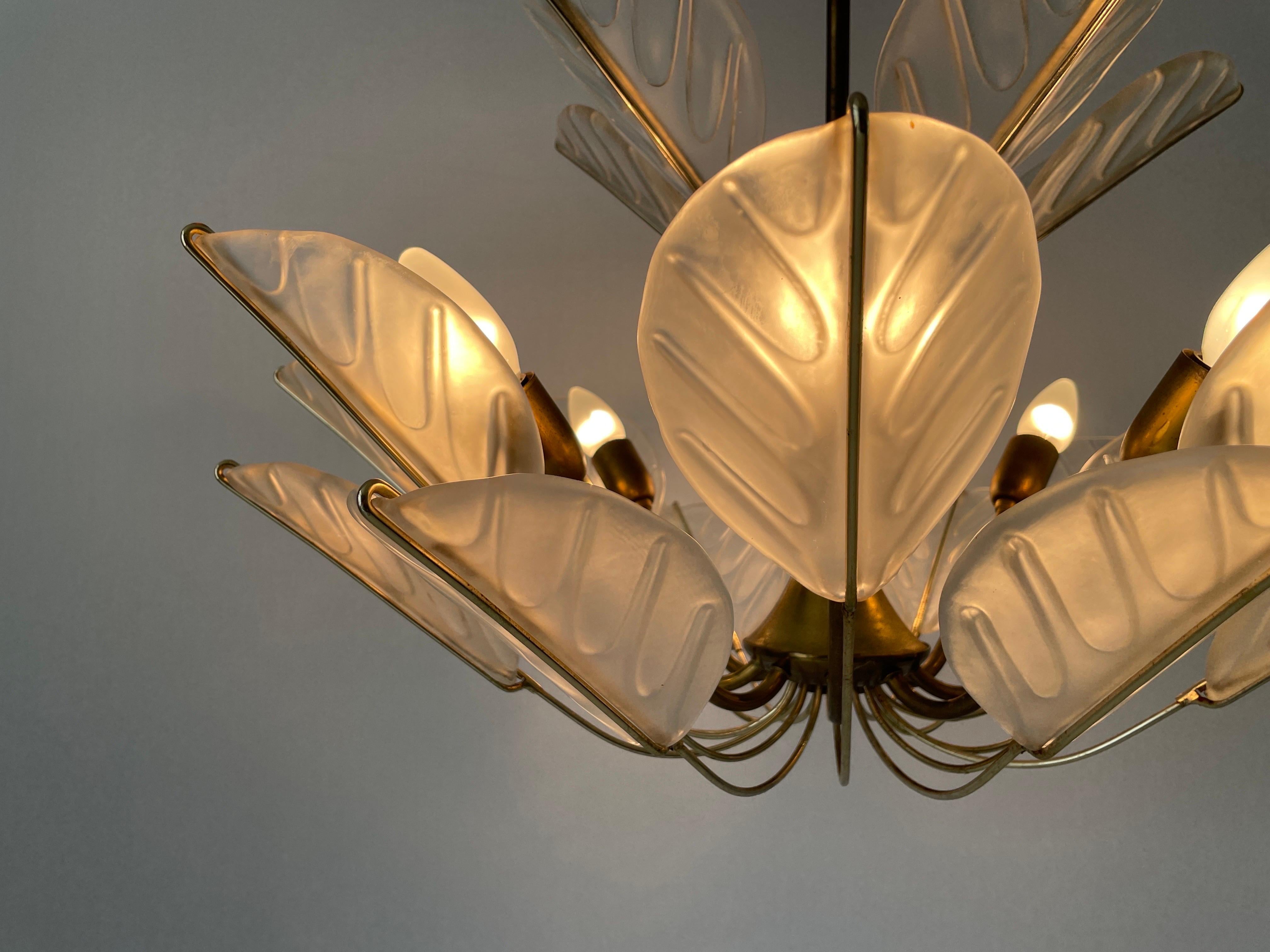 Luxurious 8-armed Brass Chandelier with Crystal Glass Leaves, 1960s, Germany For Sale 15