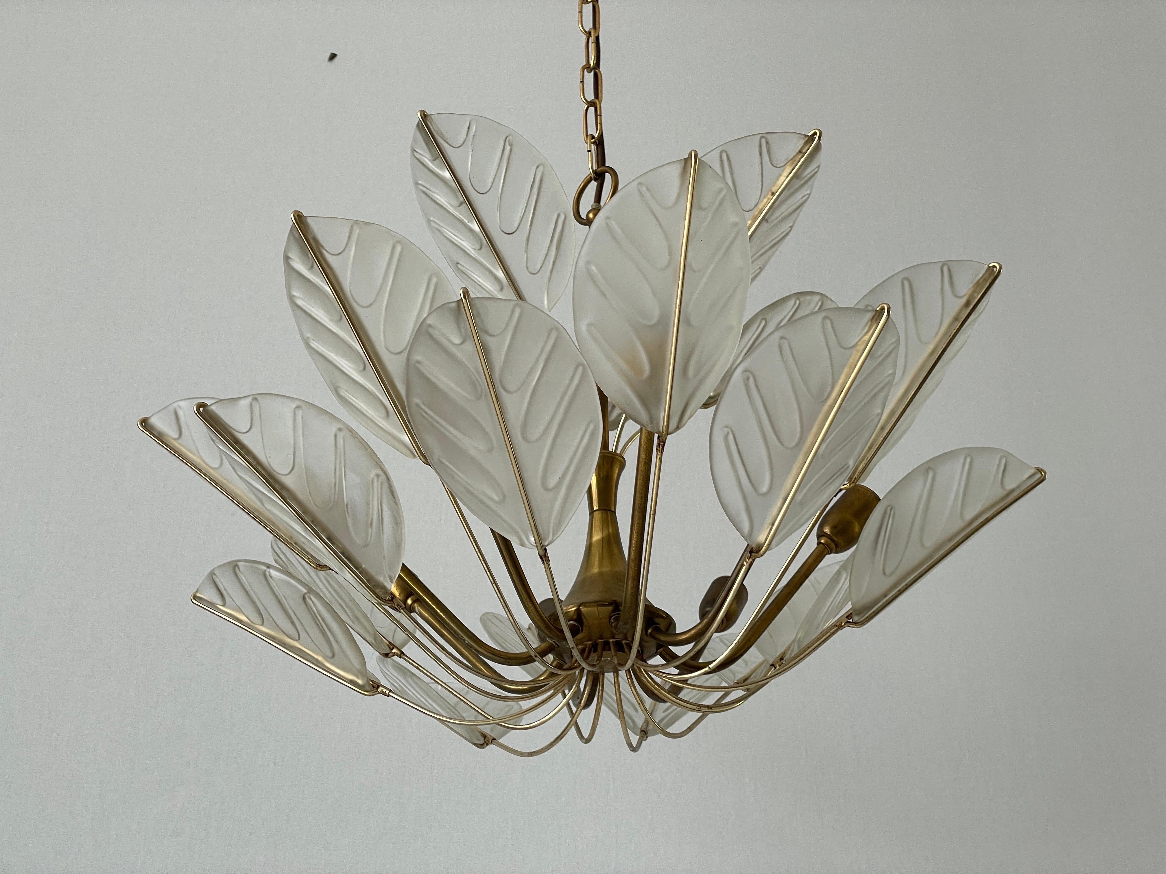 Mid-Century Modern Luxurious 8-armed Brass Chandelier with Crystal Glass Leaves, 1960s, Germany