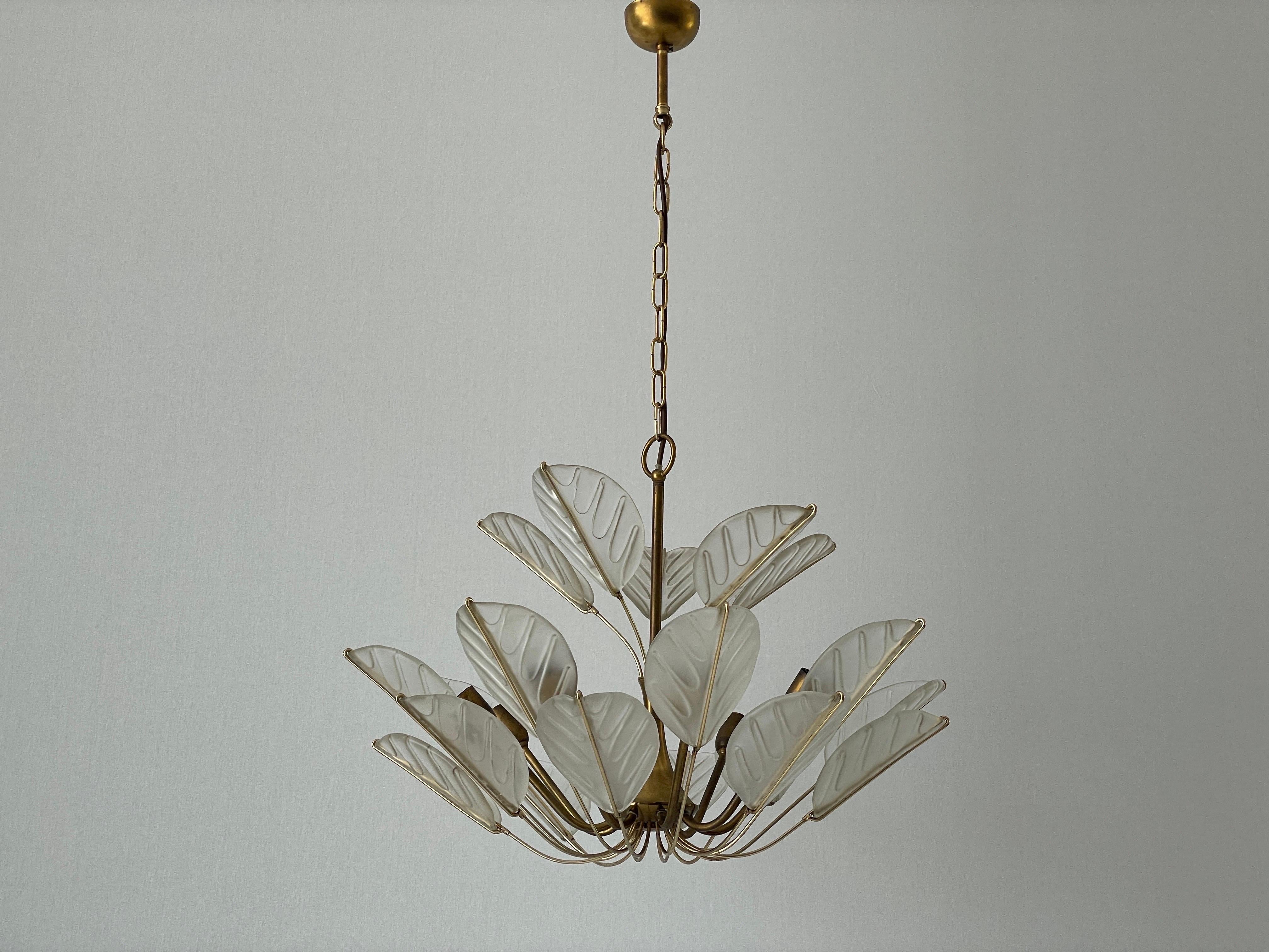 Mid-20th Century Luxurious 8-armed Brass Chandelier with Crystal Glass Leaves, 1960s, Germany