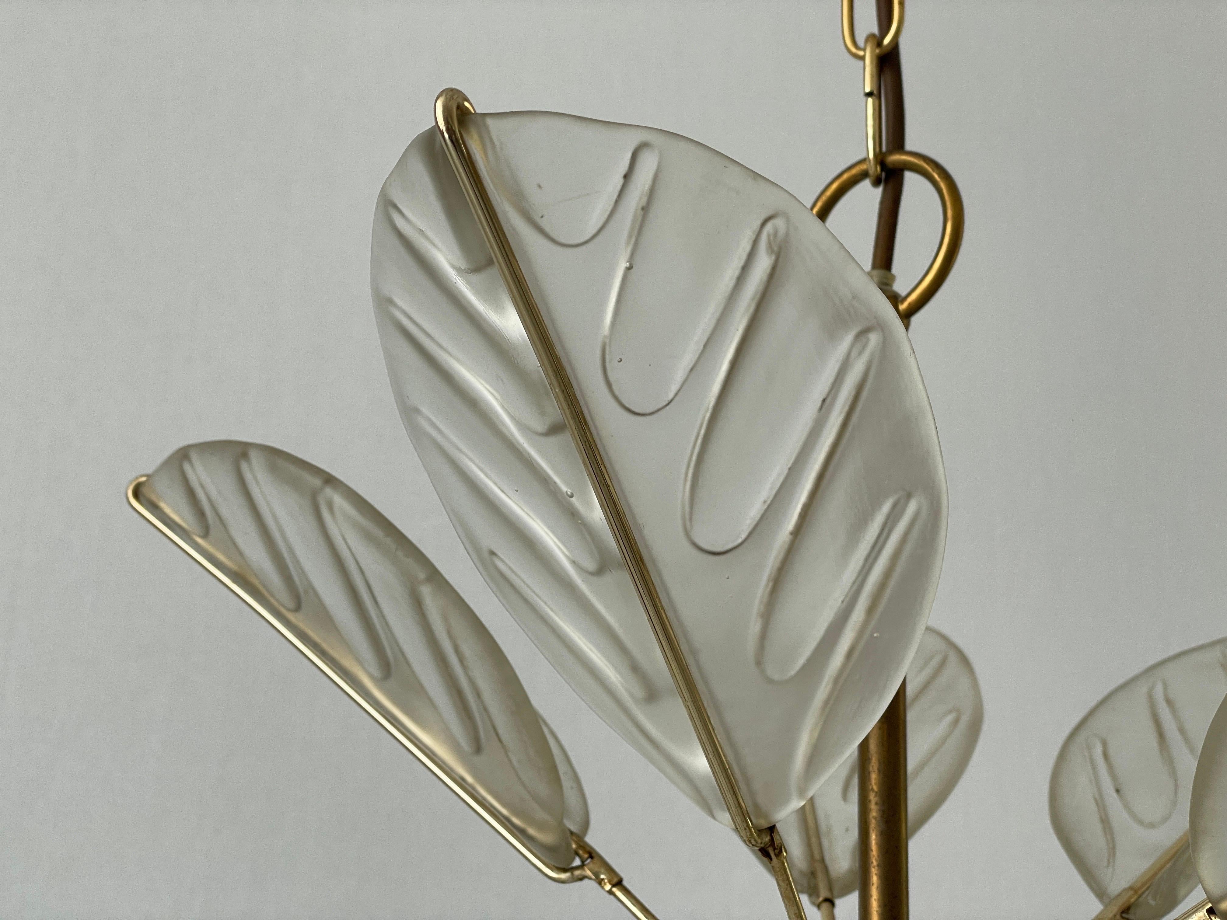 Luxurious 8-armed Brass Chandelier with Crystal Glass Leaves, 1960s, Germany For Sale 1