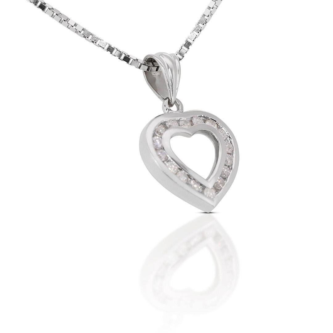 Women's Luxurious 9k White Gold Heart Pendant w/ 0.22ct Diamonds - Chain not included For Sale