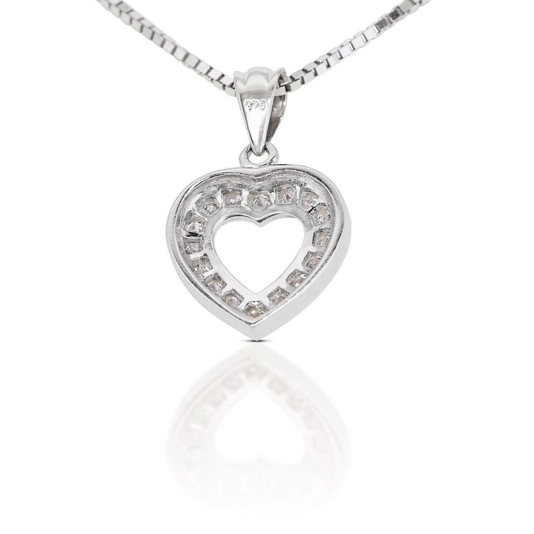 Luxurious 9k White Gold Heart Pendant w/ 0.22ct Diamonds - Chain not included For Sale 2