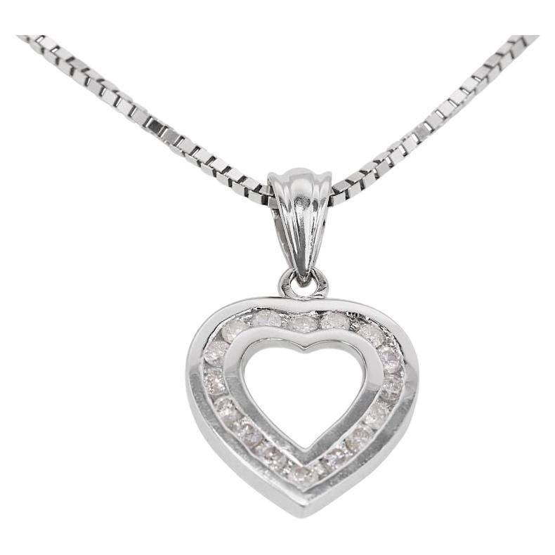 Luxurious 9k White Gold Heart Pendant w/ 0.22ct Diamonds - Chain not included For Sale