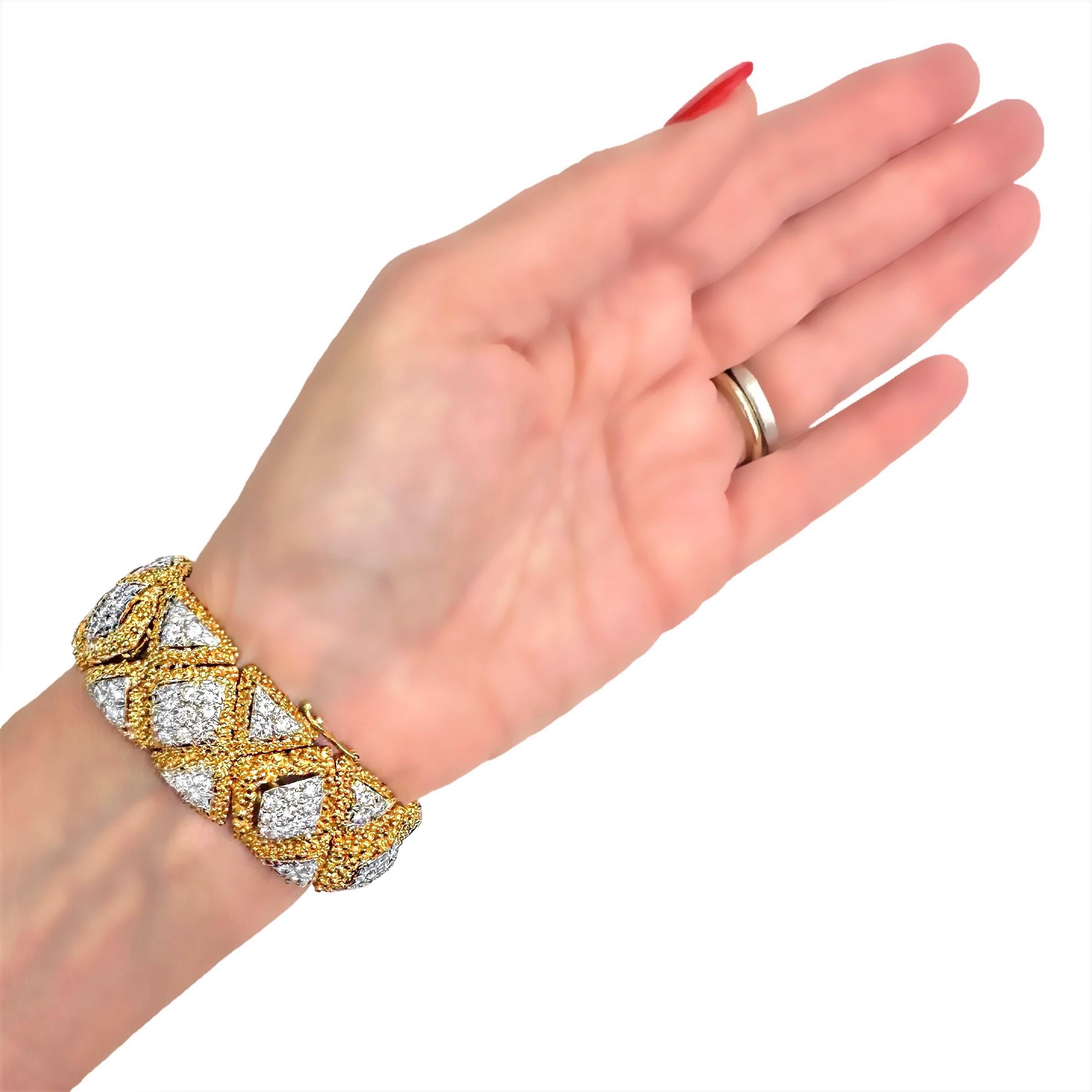 Luxurious American 1960s Bombe 18k Yellow Gold and Diamond Cocktail Bracelet For Sale 6