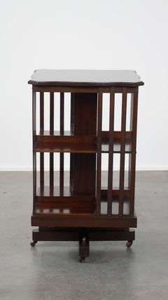 Luxurious Antique English Wooden Book Carousel on Wheels – Late 19th Century