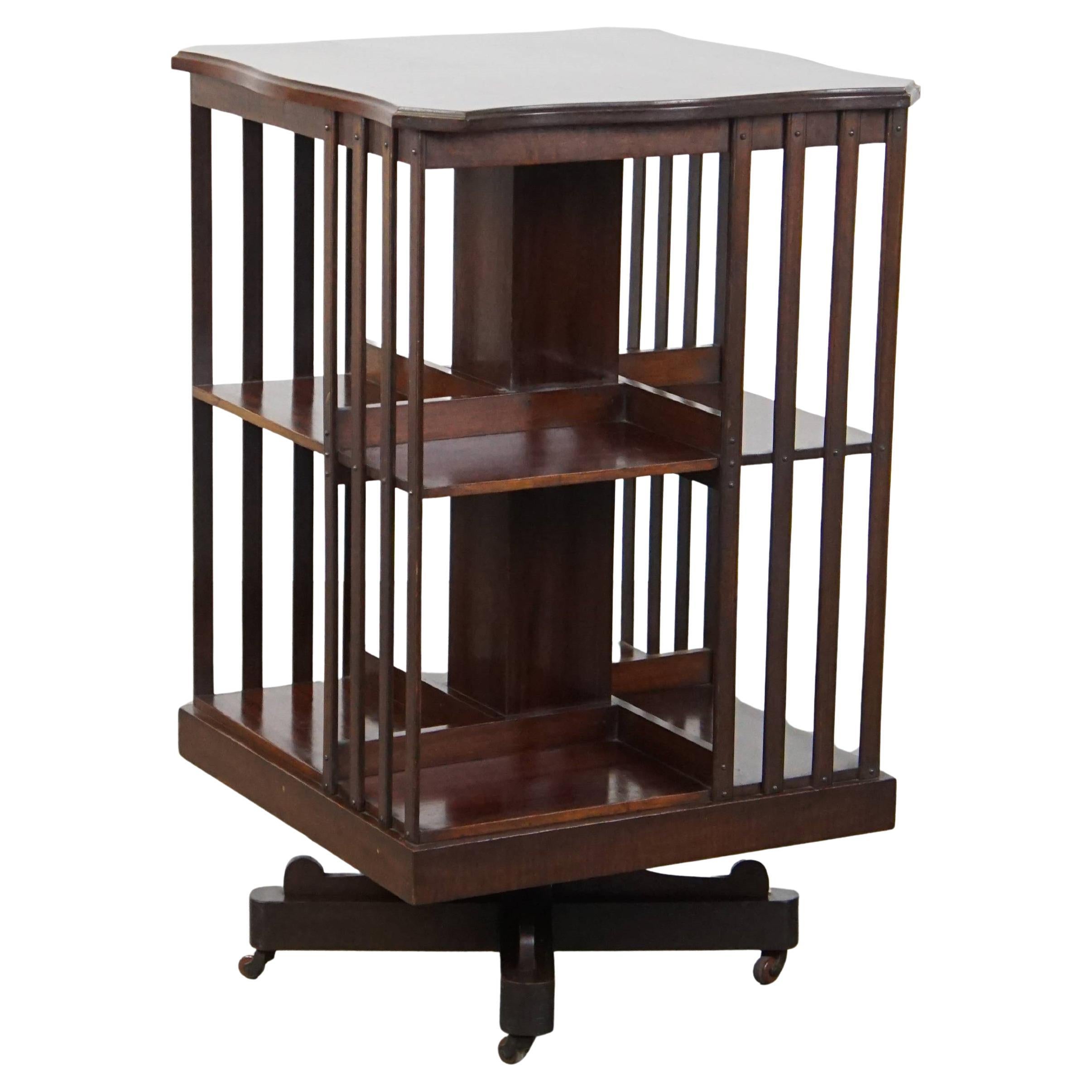 Luxurious Antique English Wooden Book Carousel on Wheels – Late 19th Century