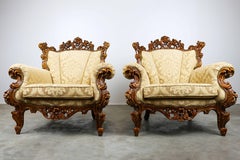 Luxueuses chaises longues italiennes anciennes en marron beige de style rococo/baroque