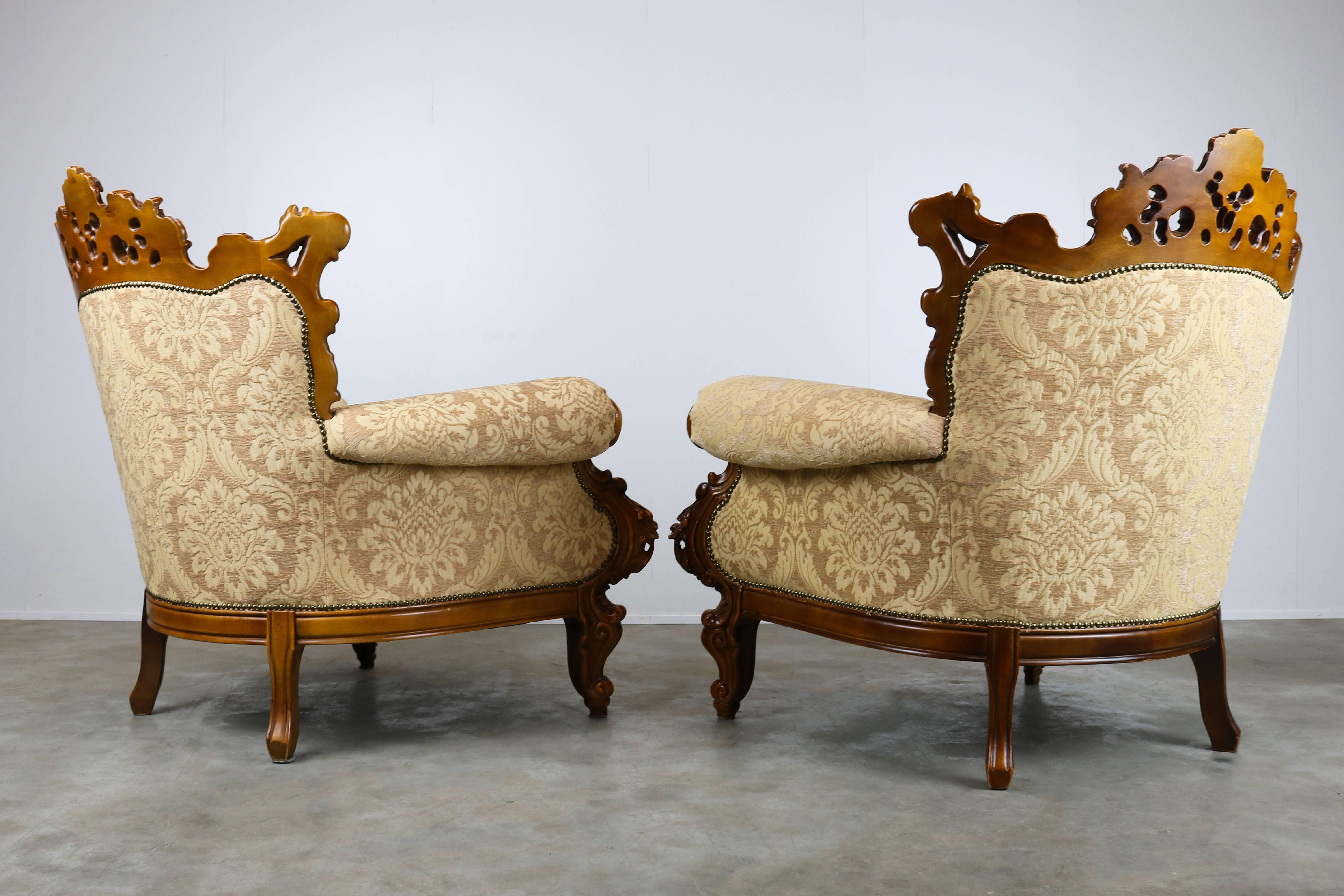 Luxueuses chaises longues italiennes anciennes en marron beige de style rococo/baroque Bon état - En vente à Ijzendijke, NL