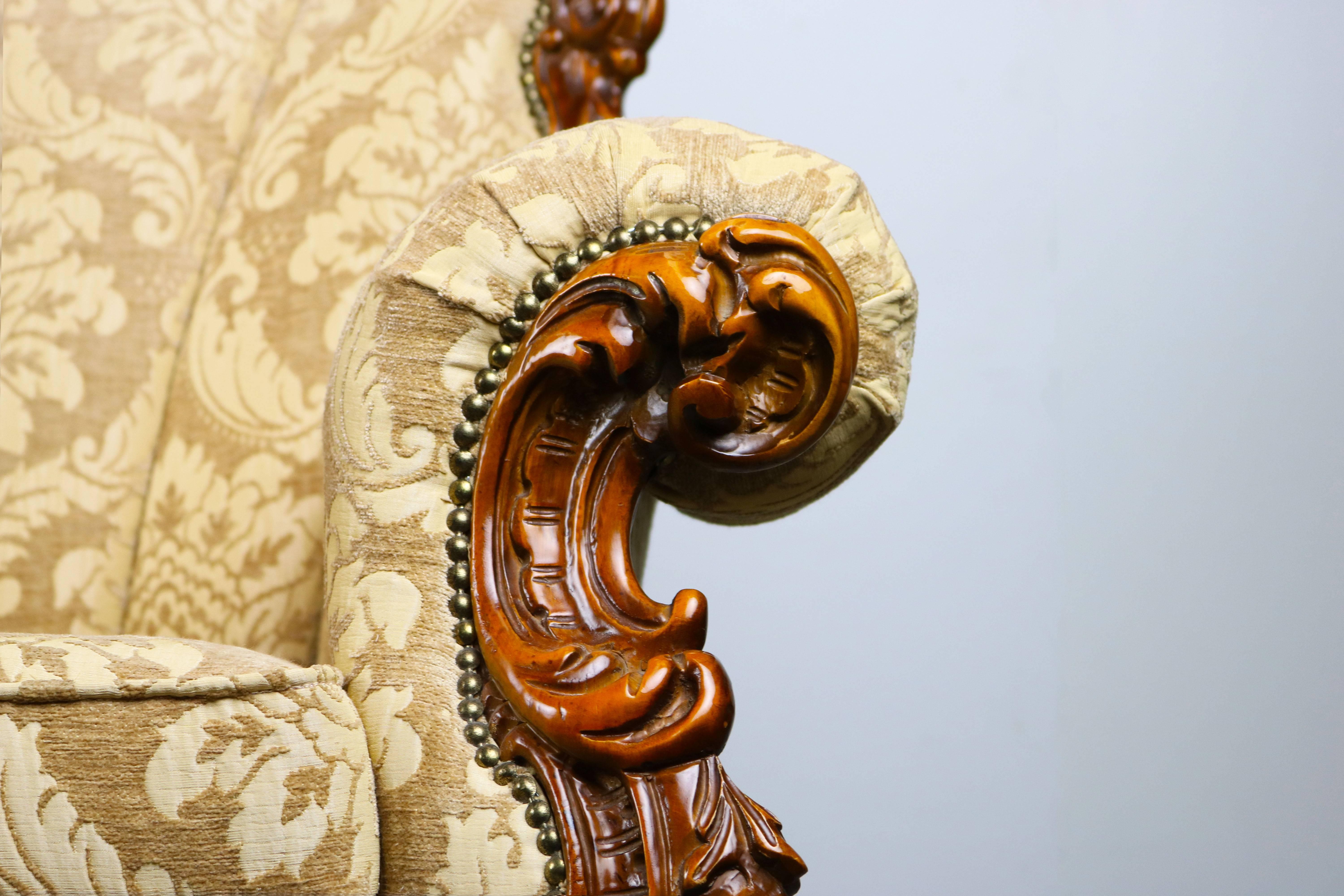 Fabric Luxurious Antique Italian Lounge Chairs in Rococo / Baroque Style Brown Beige For Sale