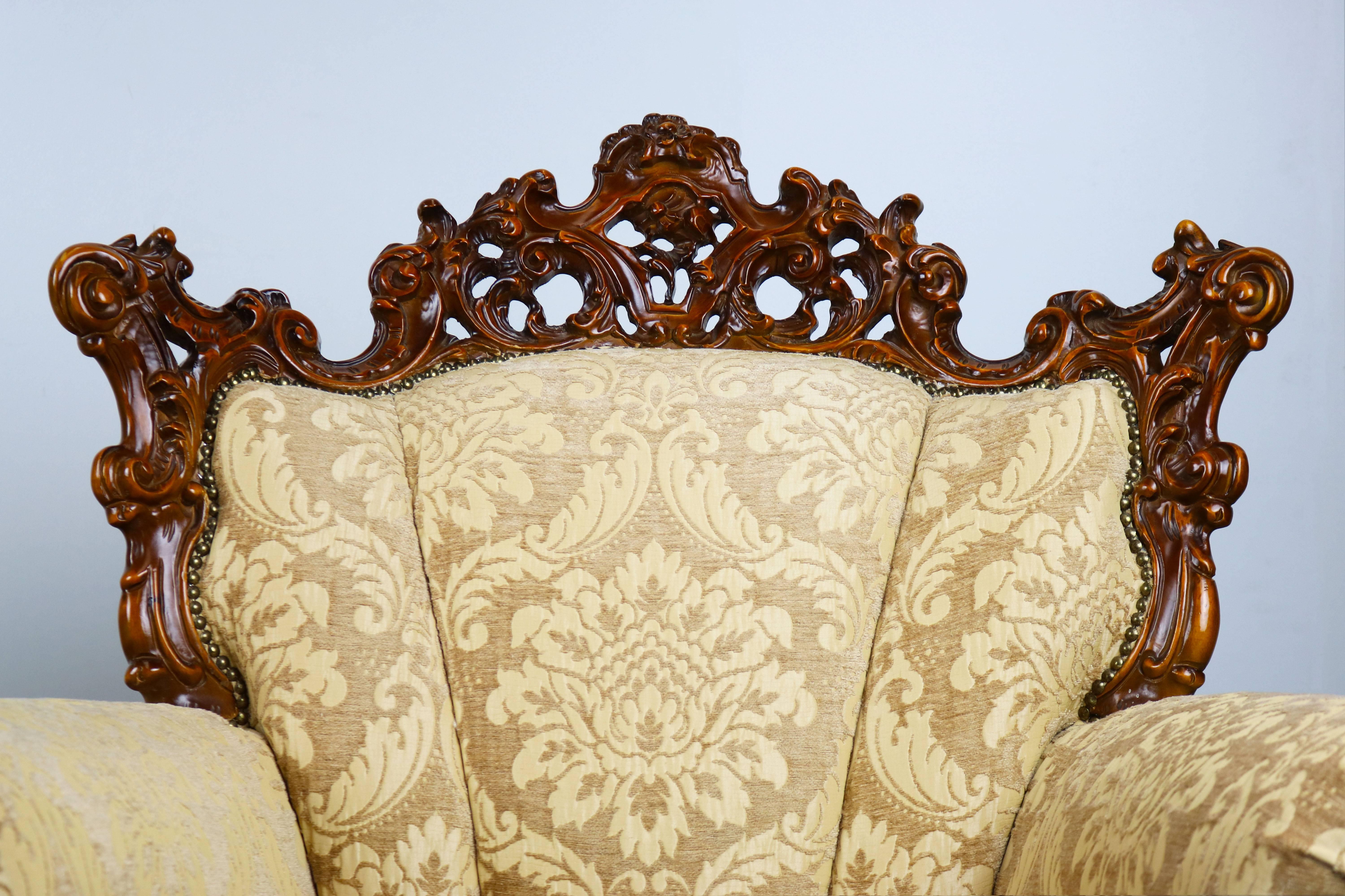 Luxueuses chaises longues italiennes anciennes en marron beige de style rococo/baroque en vente 3
