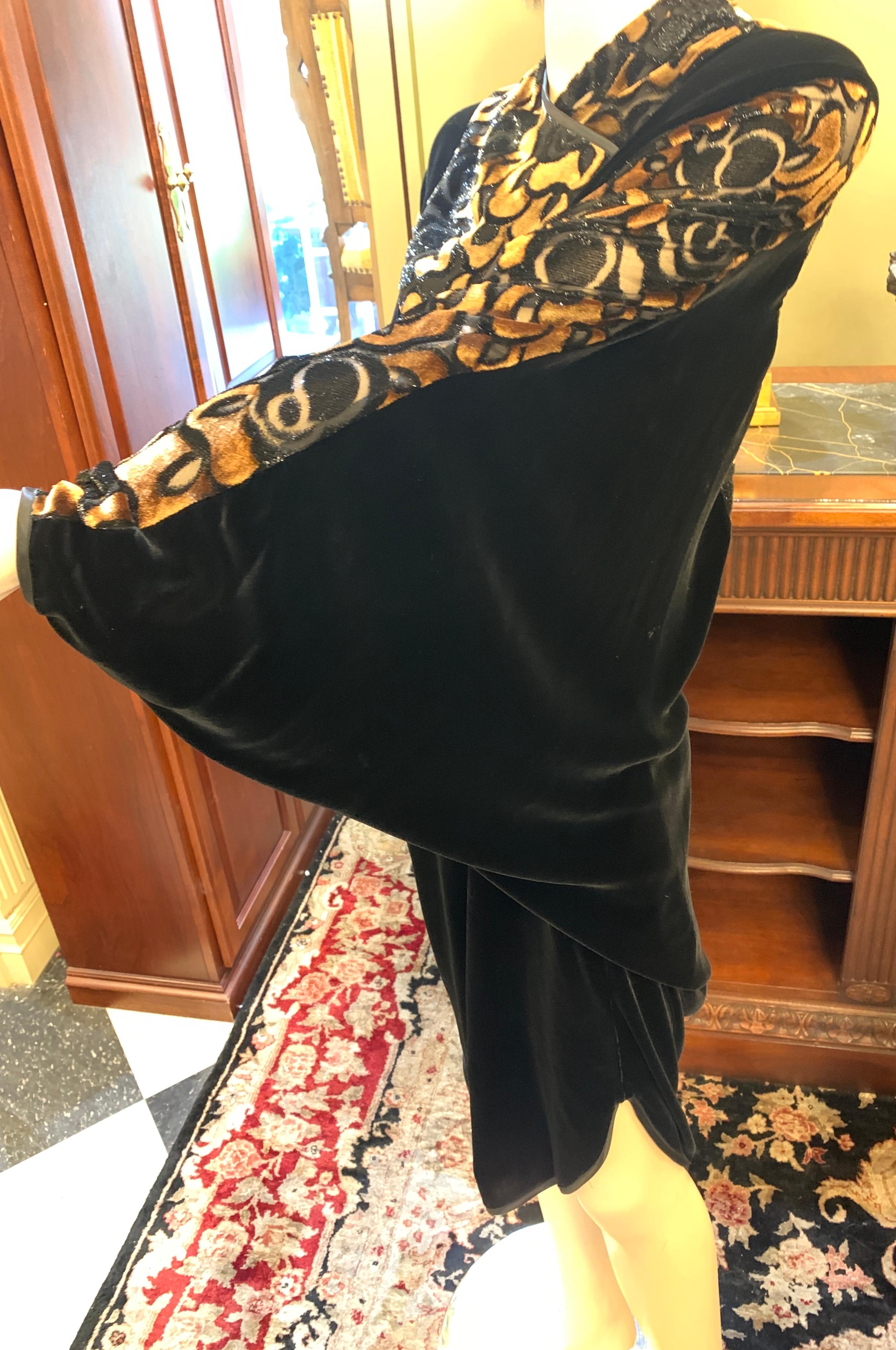 Luxurious APROPOS Black and Gold Silk Velvet Cocoon Dress Vintage 1980s Art Deco 1