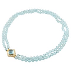Luxurious Aquamarine and Diamond Necklace in 18K Yellow Gold