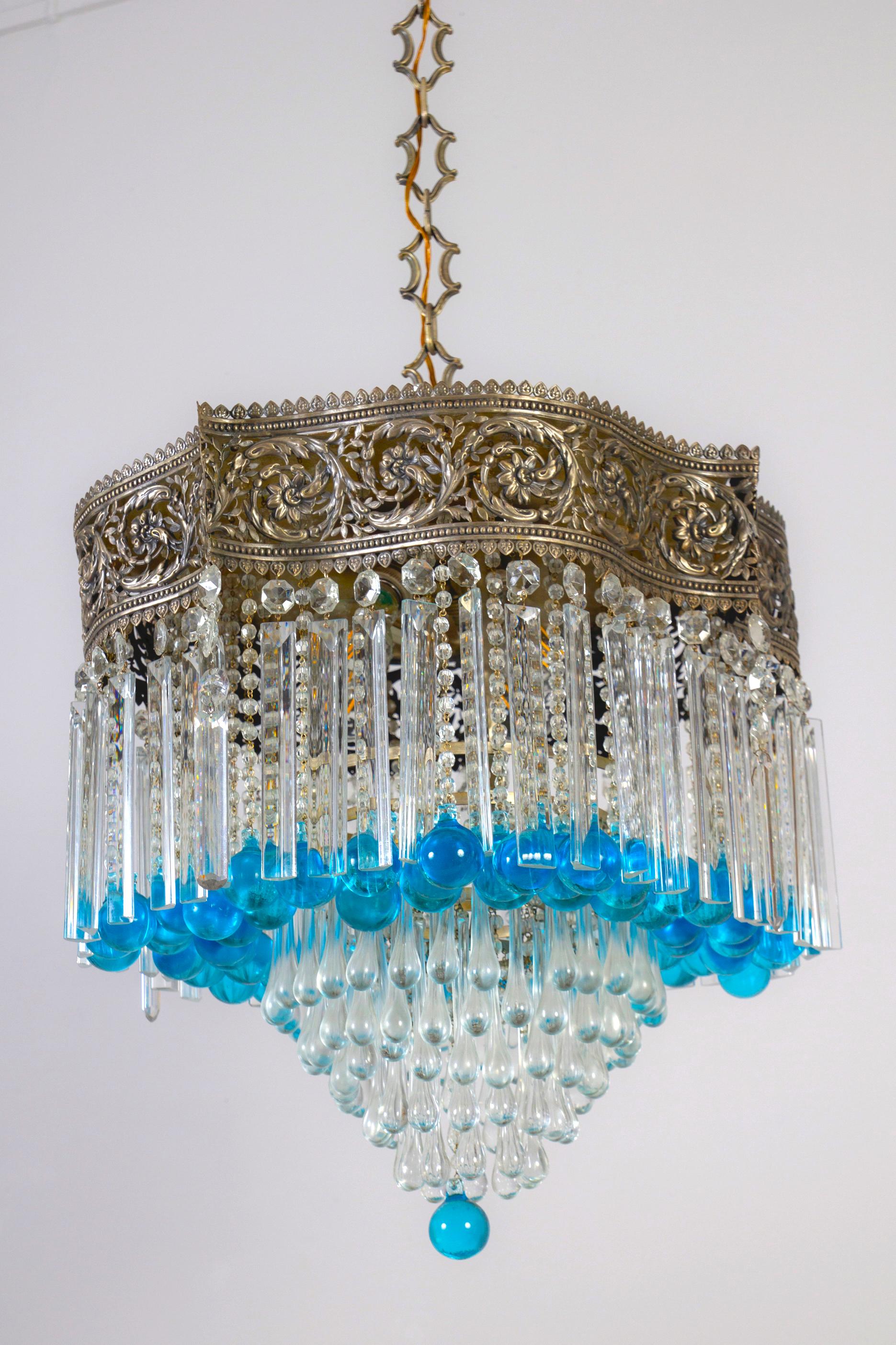 Metà XX secolo Lussuoso lampadario in cristallo Art Déco, Italia, 1930? in vendita