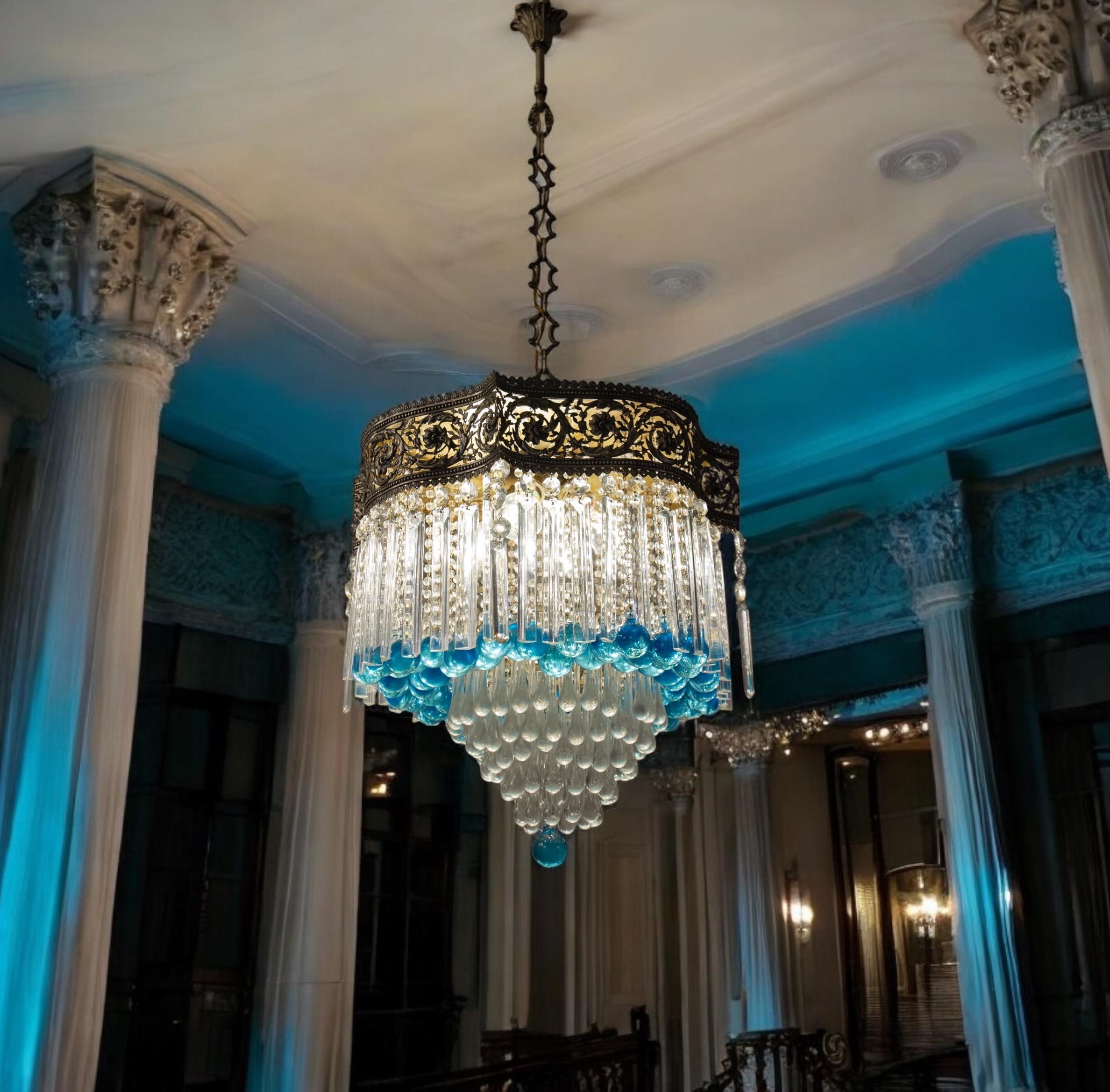 Vetro artistico Lussuoso lampadario in cristallo Art Déco, Italia, 1930? in vendita