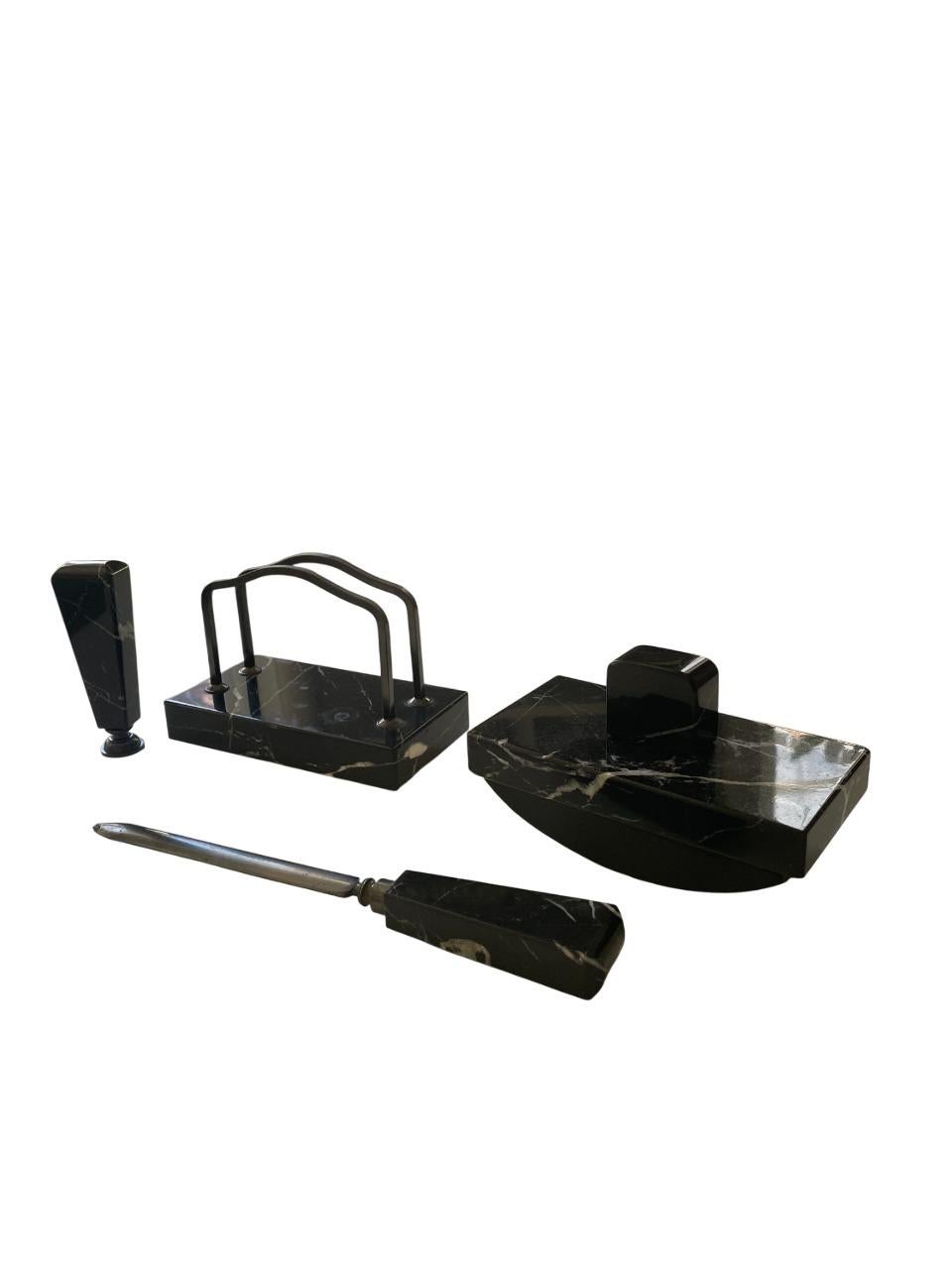 Luxurious Art Deco Desk Set in Swedish Black Marble, 1930's For Sale 1