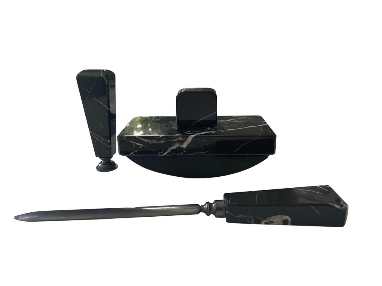 Luxurious Art Deco Desk Set in Swedish Black Marble, 1930's For Sale 3