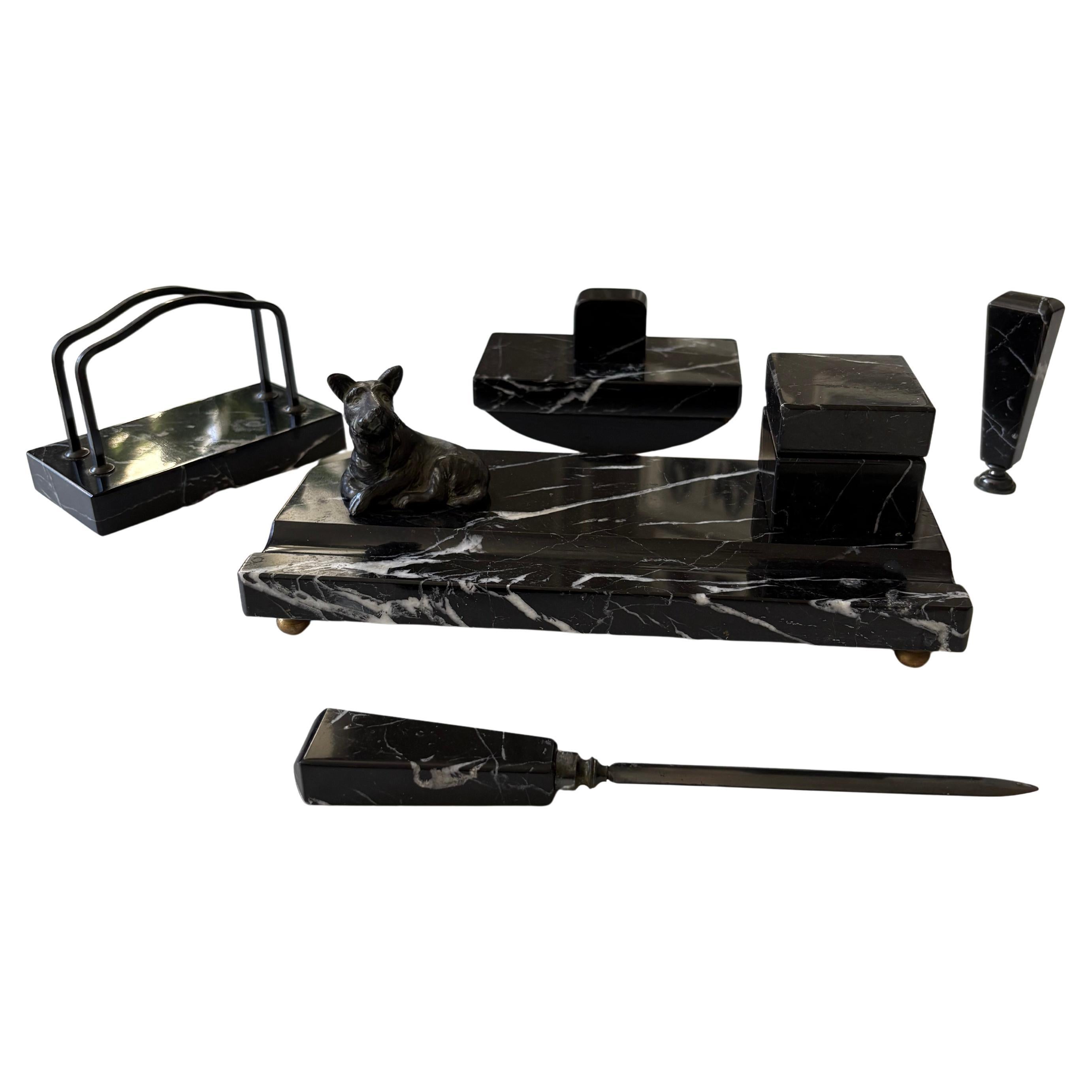 Luxurious Art Deco Desk Set in Swedish Black Marble, 1930's For Sale