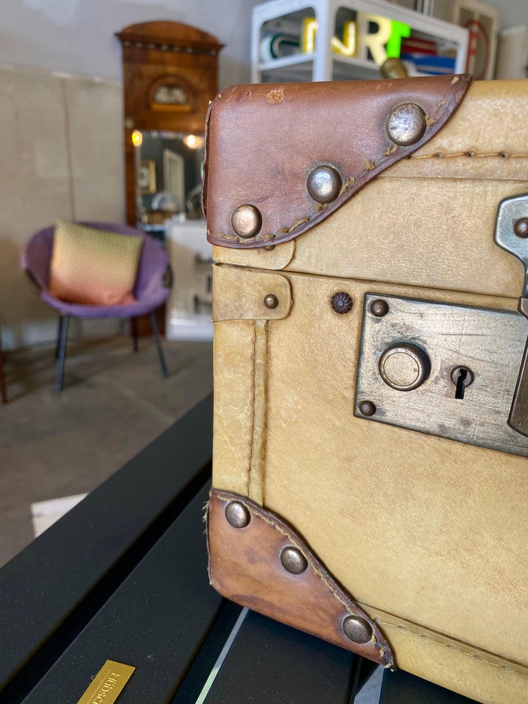 Luxurious Art Deco Suitcase Made of Light Vellum Leather / Parchment