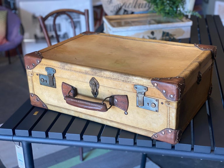 Luxurious Art Deco Suitcase Made of Light Vellum Leather / Parchment