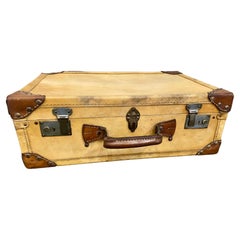 Antique Luxurious Art Deco Suitcase Made of Light Vellum Leather / Parchment with Rivets