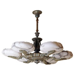 Lussuoso lampadario in bronzo alabastrino Art Nouveau