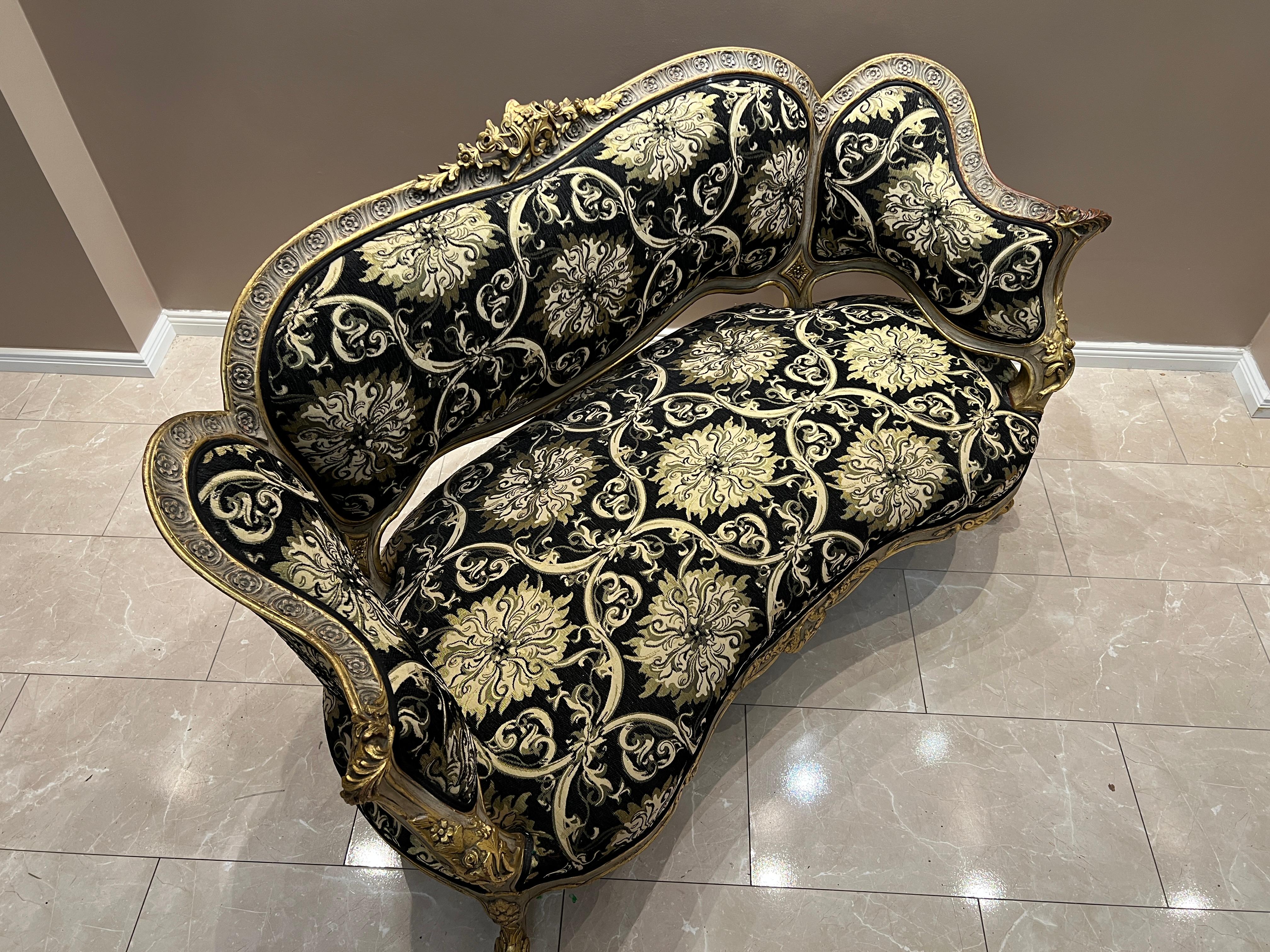 Luxurious Baroque Sofa – Handcrafted, Gold Detailing, Velvet Upholstery For Sale 4