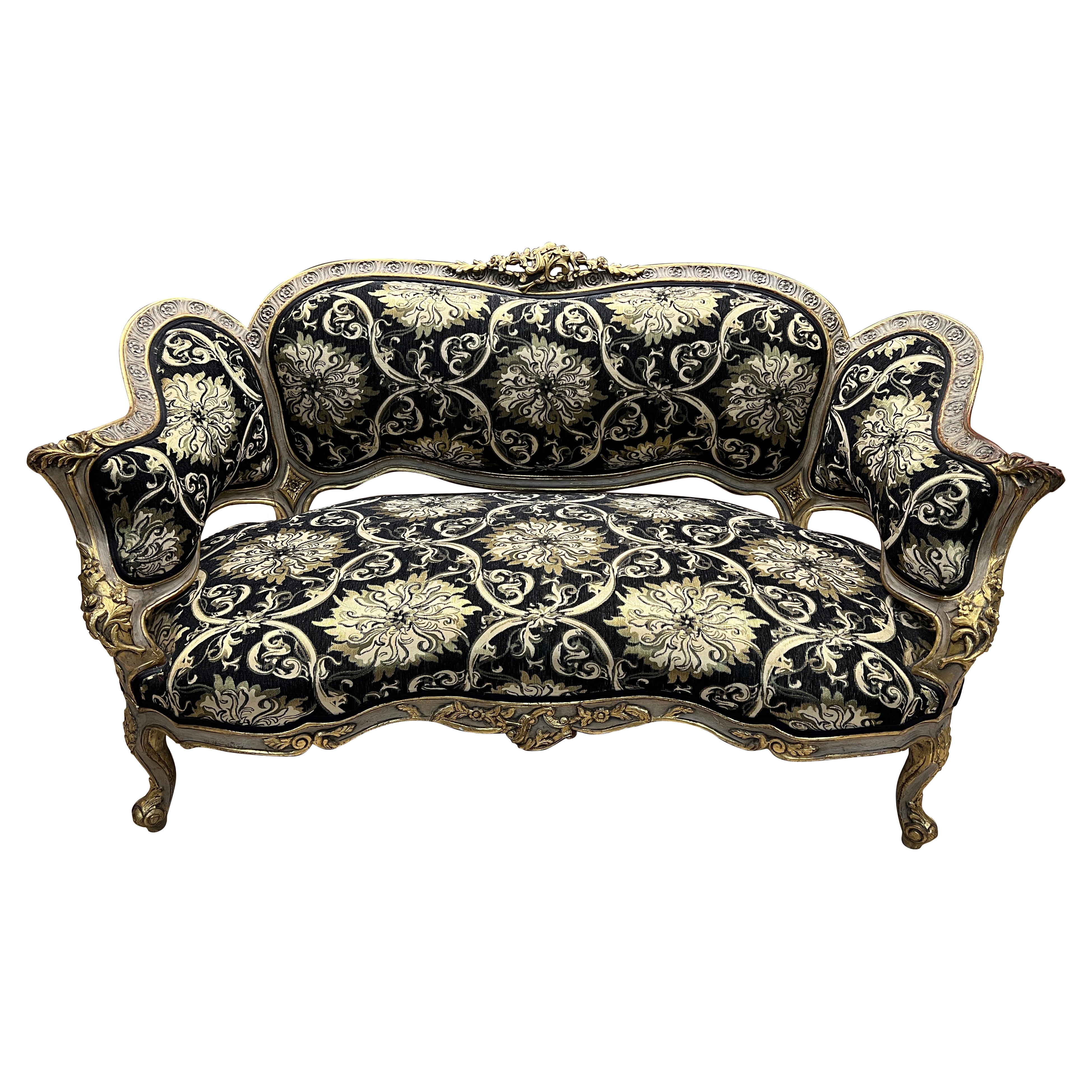 Luxurious Baroque Sofa – Handcrafted, Gold Detailing, Velvet Upholstery