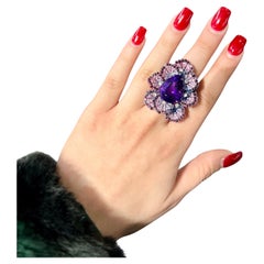 Luxurious Bespoke Amethyst Ring Handmade Ombre Enamel in 18K Pave White Diamond