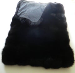 Luxurious Black Fox Fur Throw with Italian Cashmere Lining