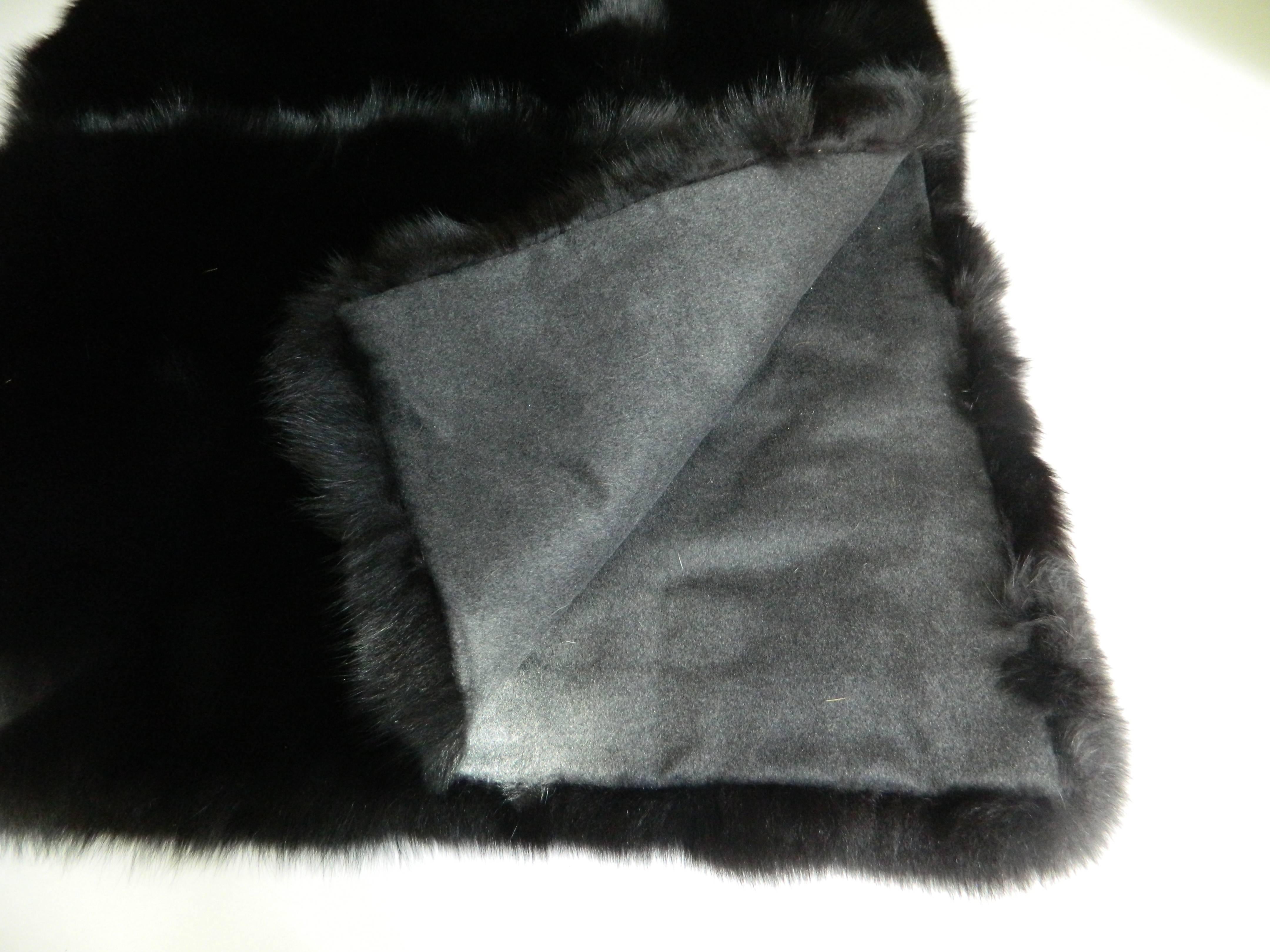 American Luxurious Black Fox Fur Throw with Italian Cashmere Lining For Sale