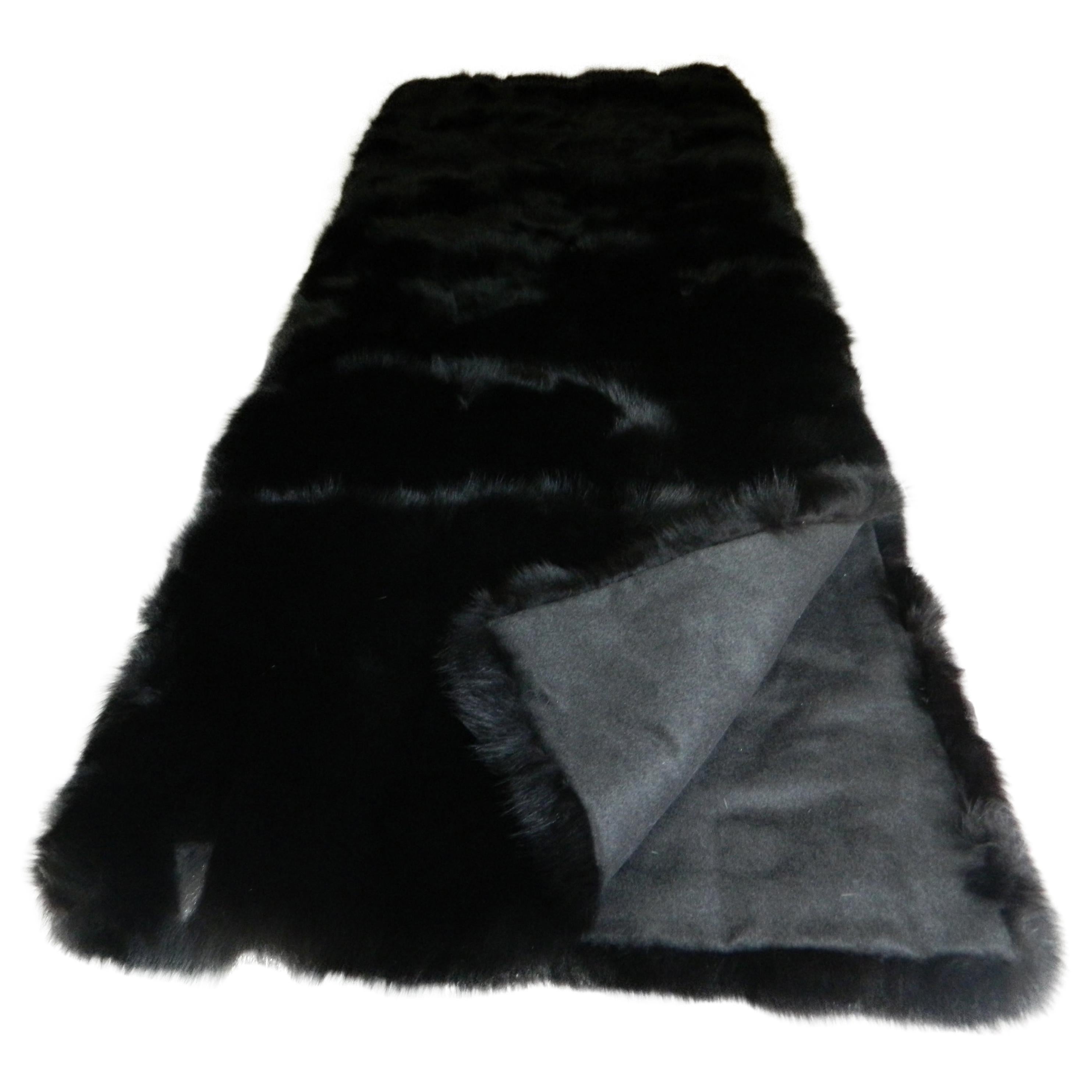 Luxurious Black Fox Fur Throw with Italian Cashmere Lining For Sale