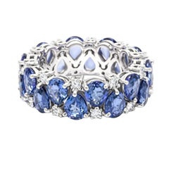 8.24ct Blue Sapphire & Diamond 14K White Gold Eternity Ring