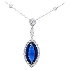 Luxurious Blue Stone & Diamond Necklace Pendant on Elegantly Crafted Chain