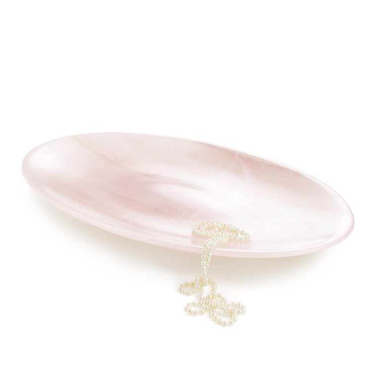 Modern Decorative Bowl Centerpiece Sculpture Solid Pink Onyx Marble Hand-carved Italy For Sale