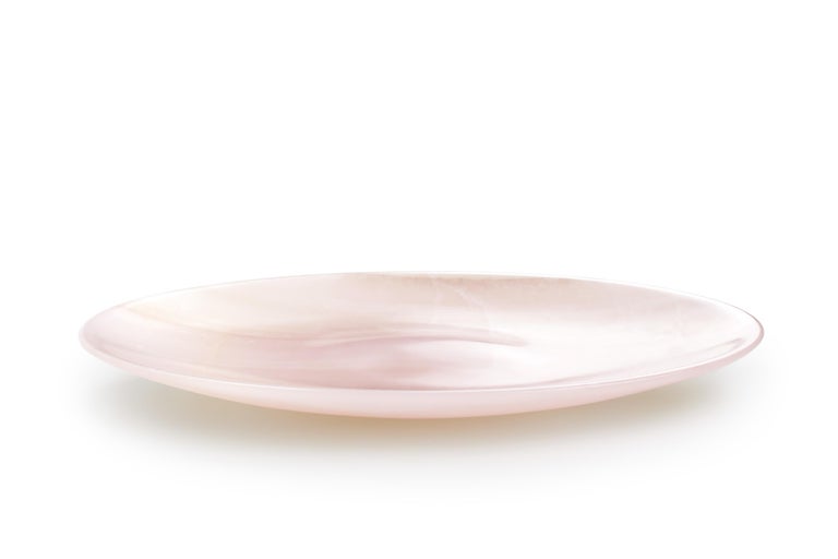 Italian Decorative Bowl Centerpiece Sculpture Solid Pink Onyx Marble Hand-carved Italy For Sale