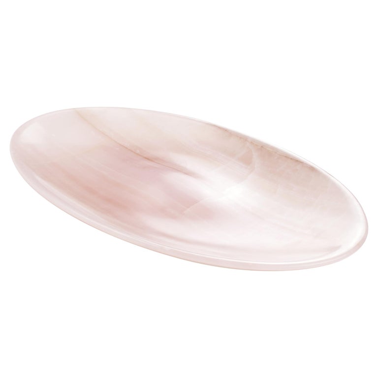 Decorative Bowl Centerpiece Sculpture Solid Pink Onyx Marble Hand-carved Italy For Sale