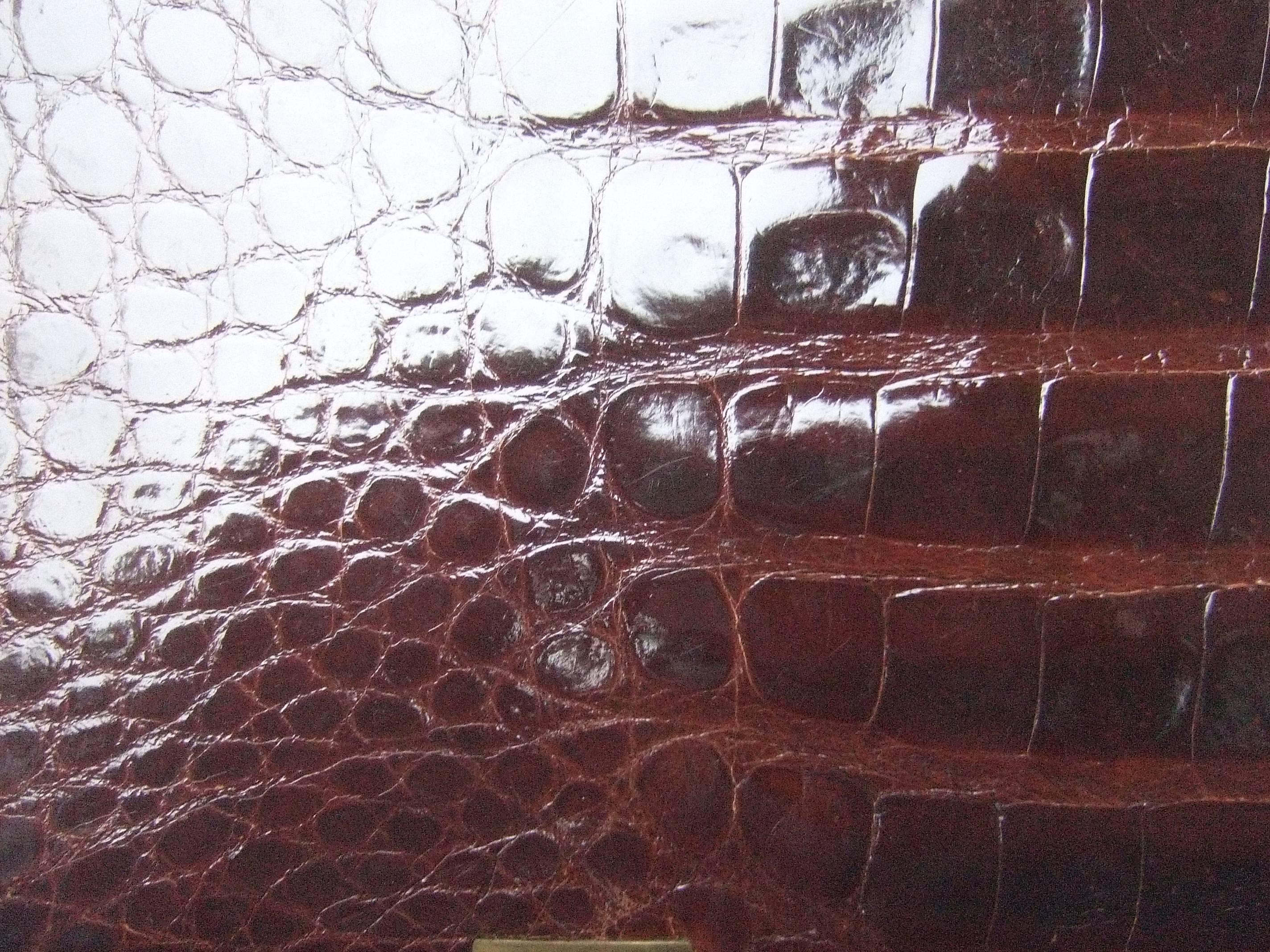 Luxurious Brown Glazed Genuine Alligator Handbag circa 1960 1