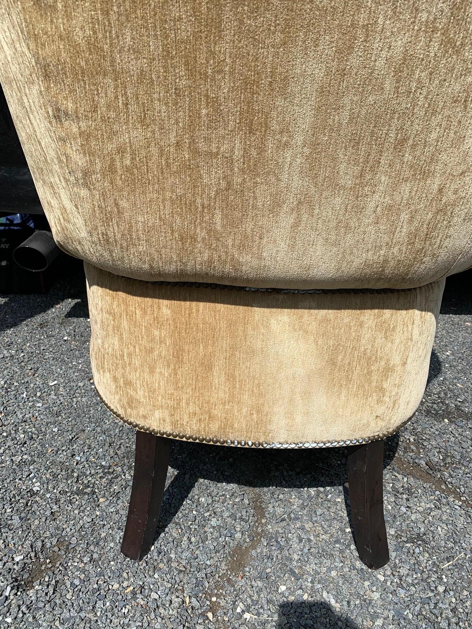 North American Comfy Classic Camel Mohair Velvet Wing Chair
