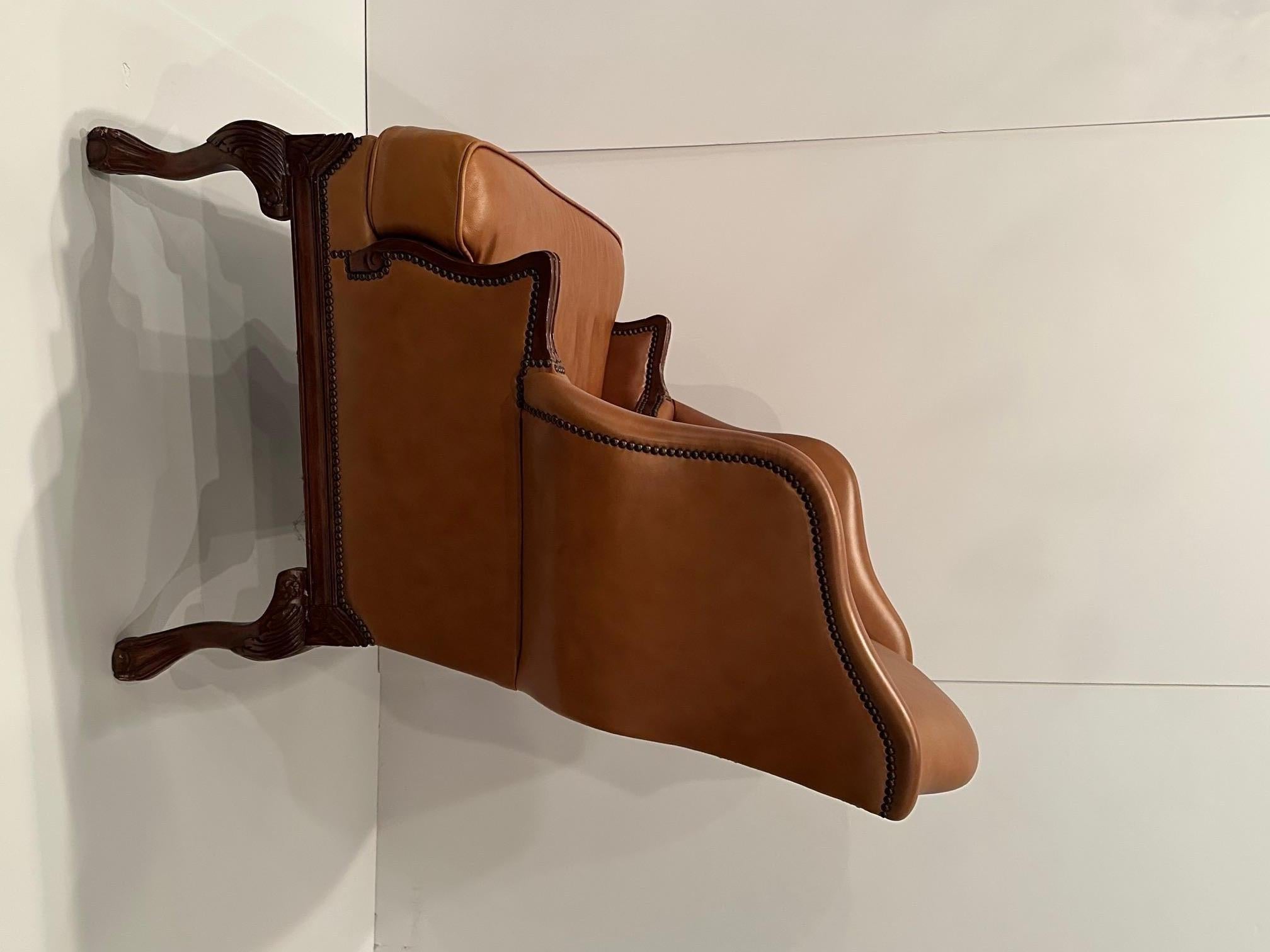 Luxurious Caramel Leather Large Wingback Chair For Sale 3