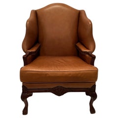 Luxurious Caramel Leather Large Wingback Chair