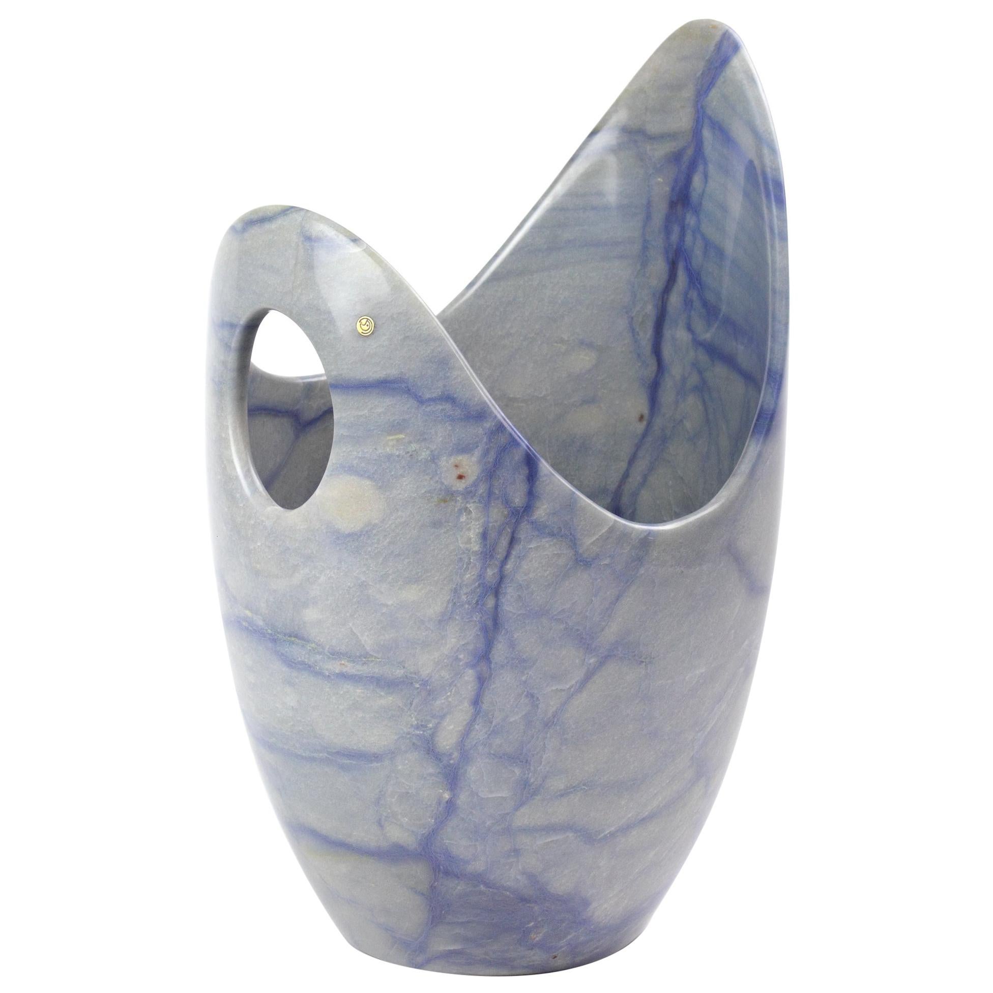 Champagne Bucket Wine Cooler Vase Vessel Blue Azul Macaubas Marble Handmade For Sale