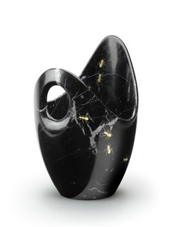 Champagne Bucket Wine Cooler Vase Vessel Black Marquinia Marble Brass Inlay