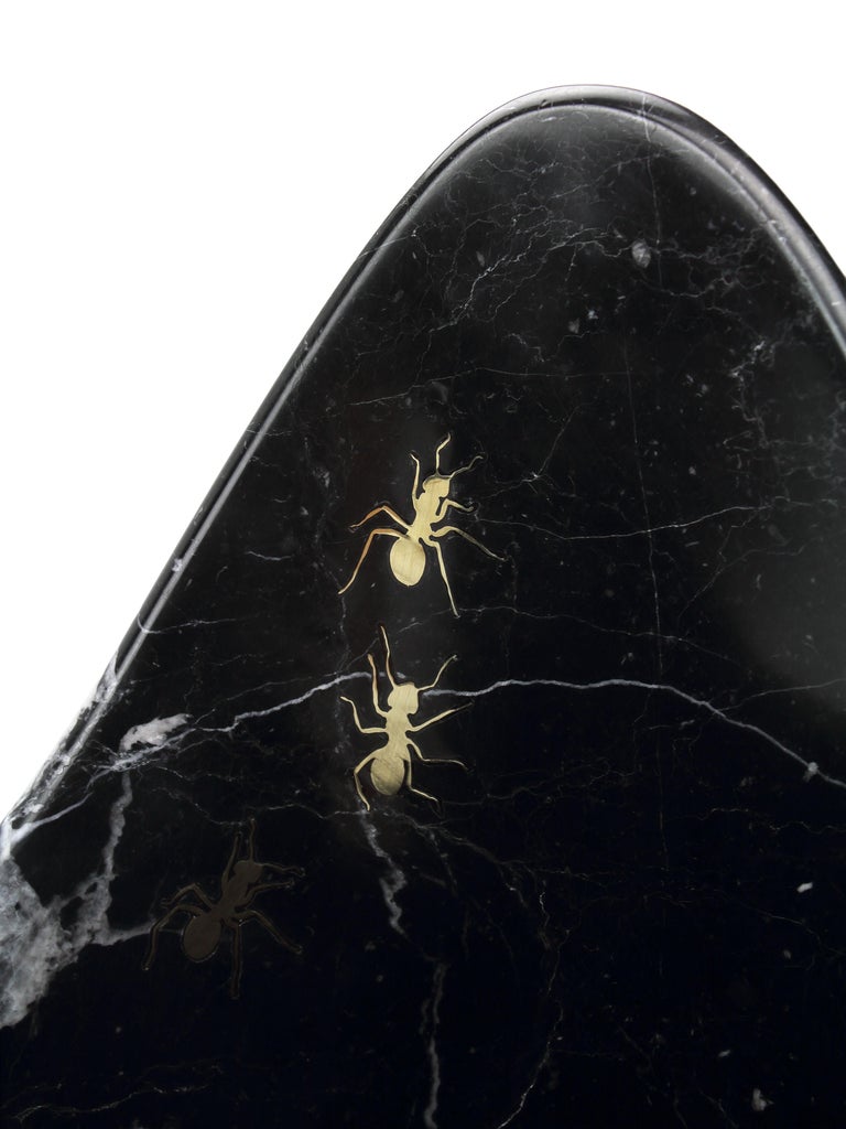 Champagne Bucket Wine Cooler Vase Vessel Black Marquinia Marble Brass Inlay For Sale at 1stDibs