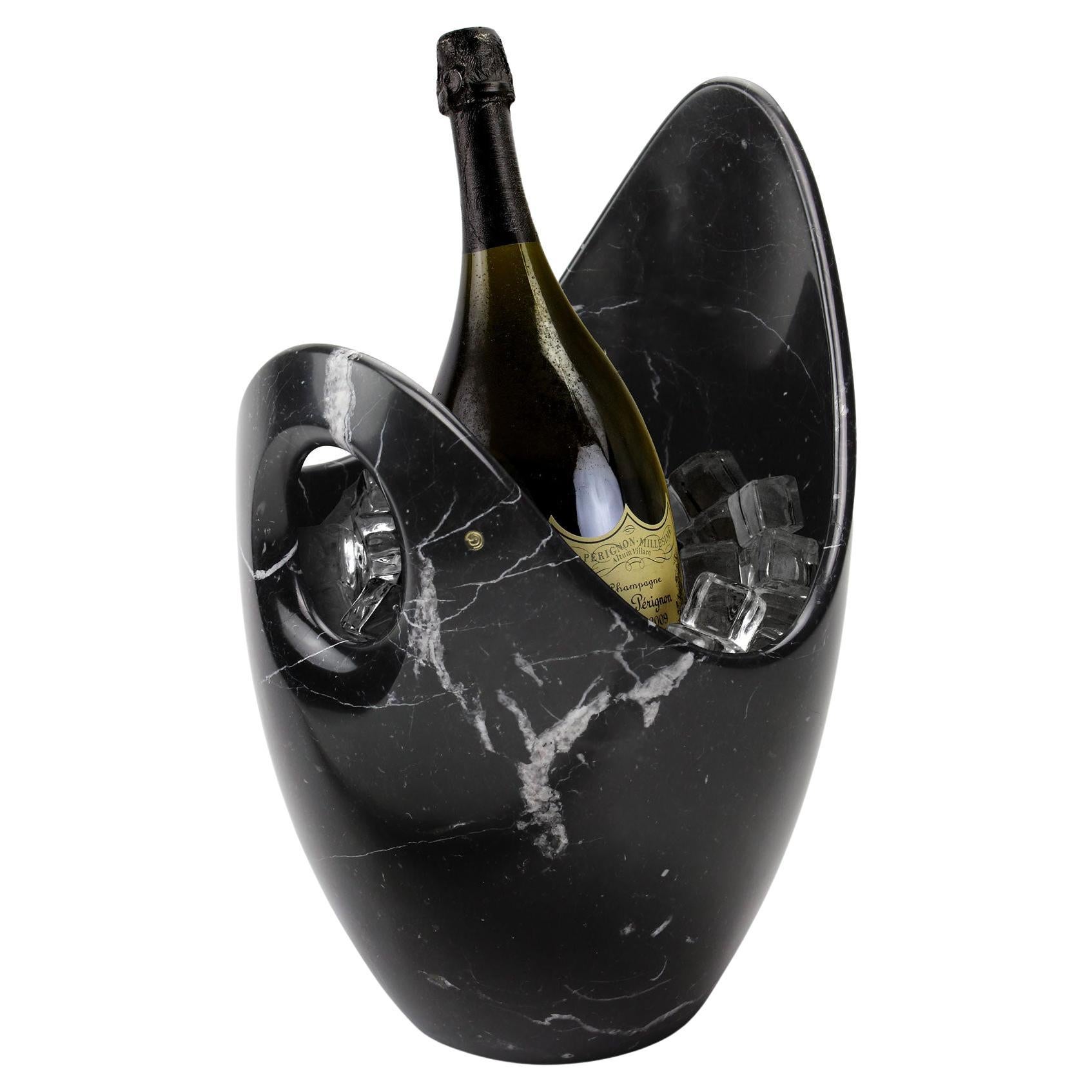 Champagne Bucket Wine Cooler Black Marquinia Marble Handmade Collectible Italy For Sale