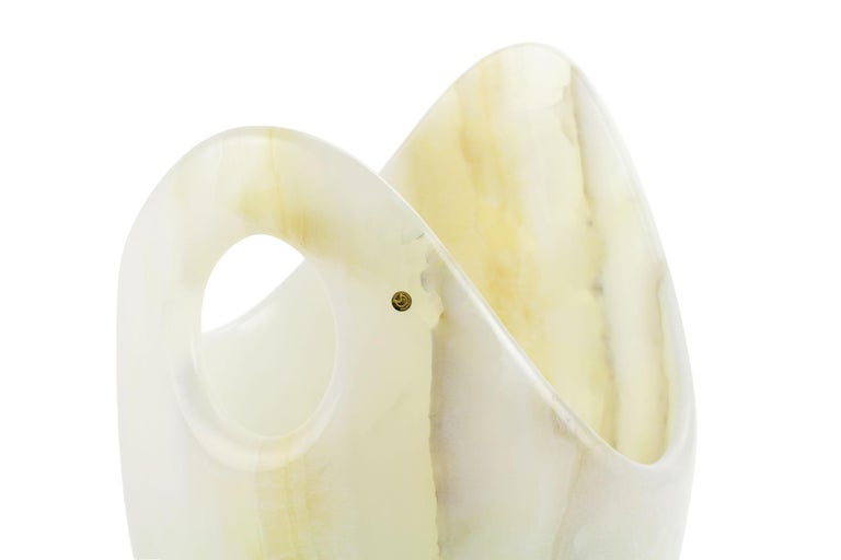 Champagne Bucket Wine Cooler Vase Vessel White Onyx Marble Collectible Design For Sale at