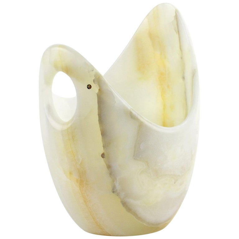 Champagne Bucket Wine Cooler Vase Vessel White Onyx Marble Collectible Design For Sale at