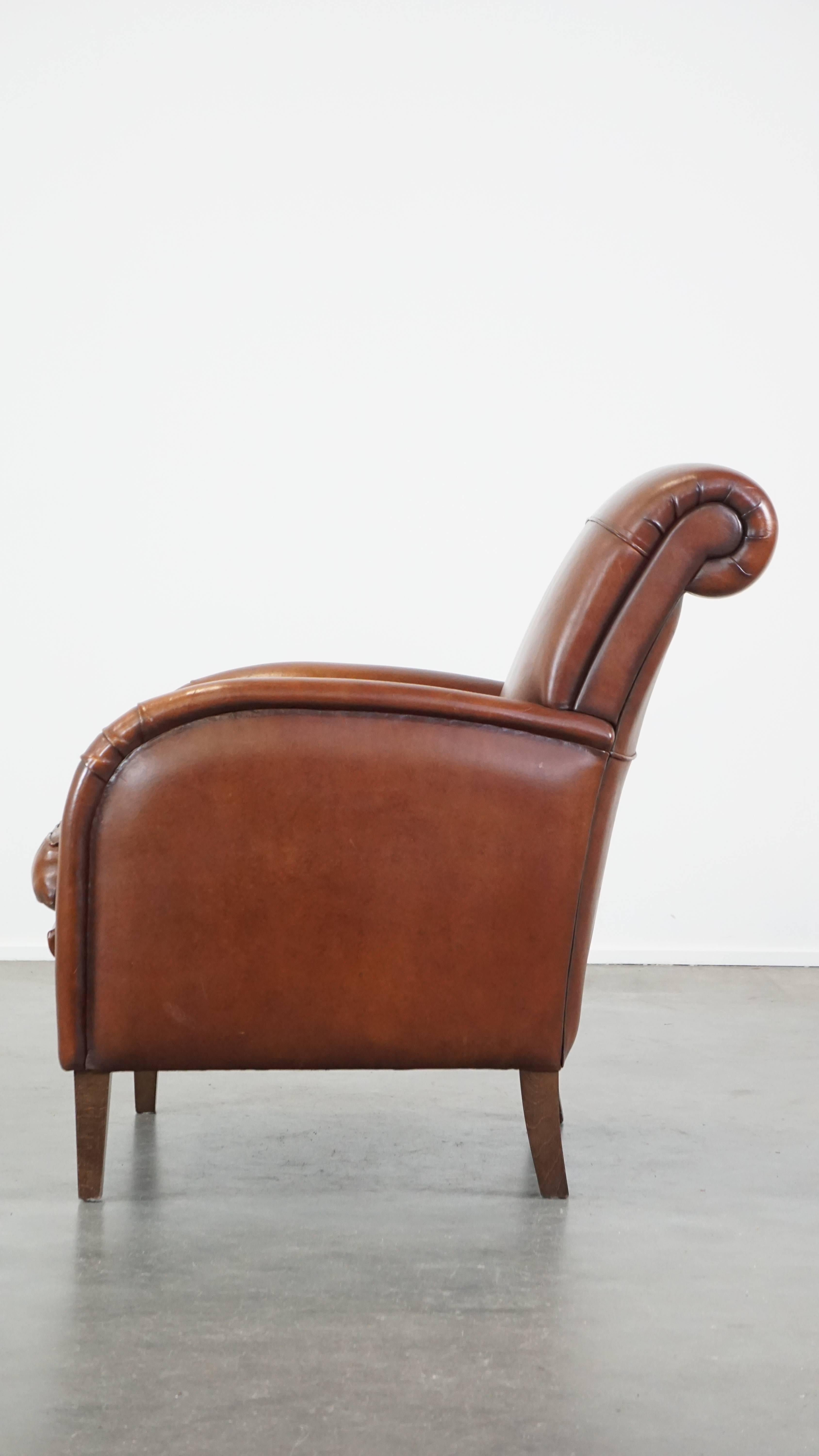 Luxuriöser cognacfarbener Schafsledersessel mit abgerundeten Formen, einzigartiges Design (20. Jahrhundert) im Angebot
